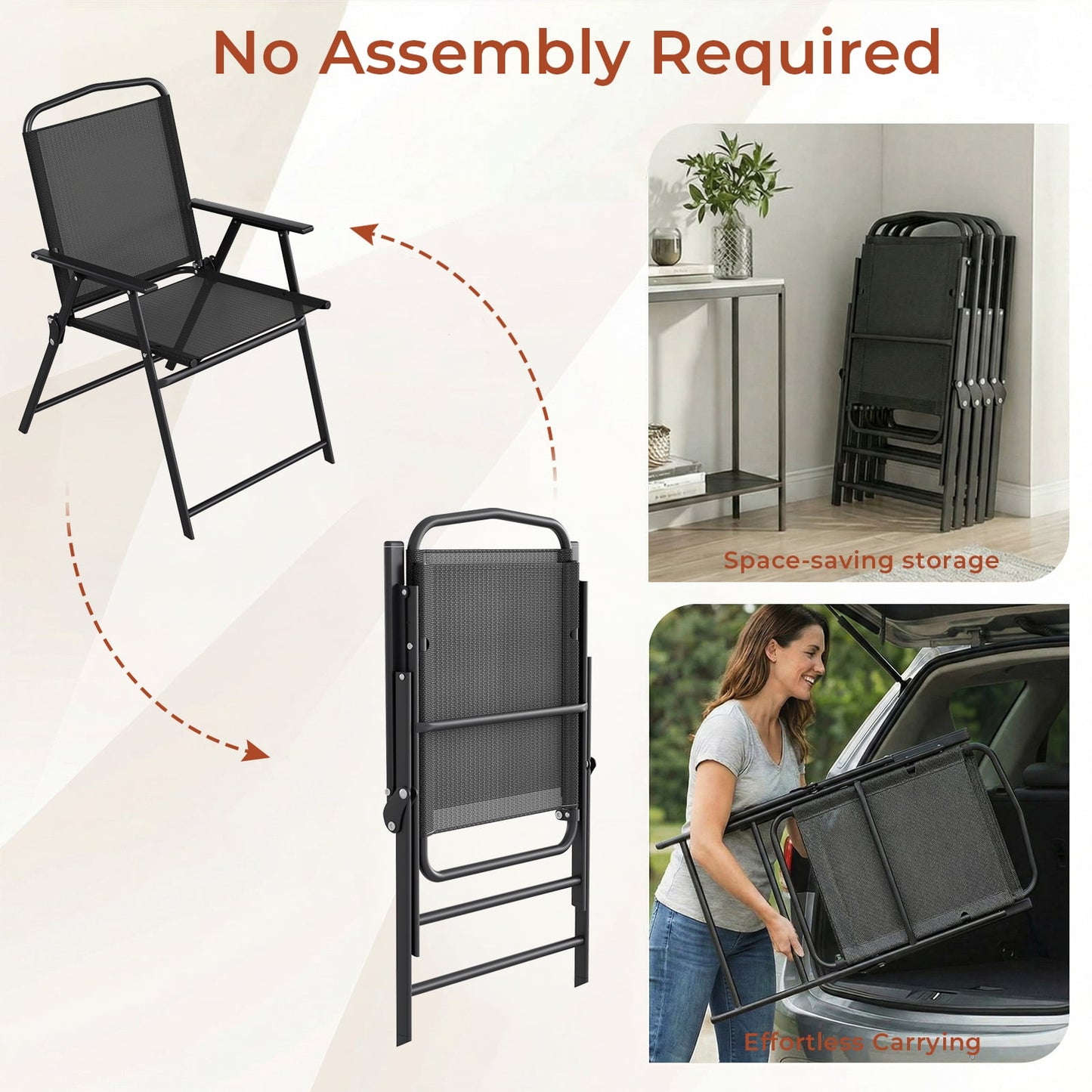 LAZY BUDDY Folding Patio Chairs Set of 2/4, Outdoor Dining Chairs with Armrests, Breathable Textilene & Steel Frame for Lawn, Garden, Yard or Poolside
