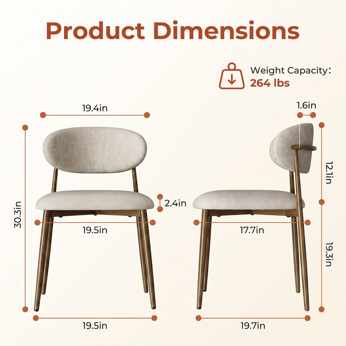 LAZY BUDDY Dining Chairs Set of 2/4, Upholstered Kitchen Chairs with Curved Backrest for Dining Room