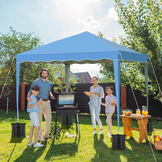 LAZY BUDDY Pop up Canopy Tent, 10x10 ft Commercial Instant Shelter Gazebo with Wheeled Bag, 4 Removable Side Walls, Blue