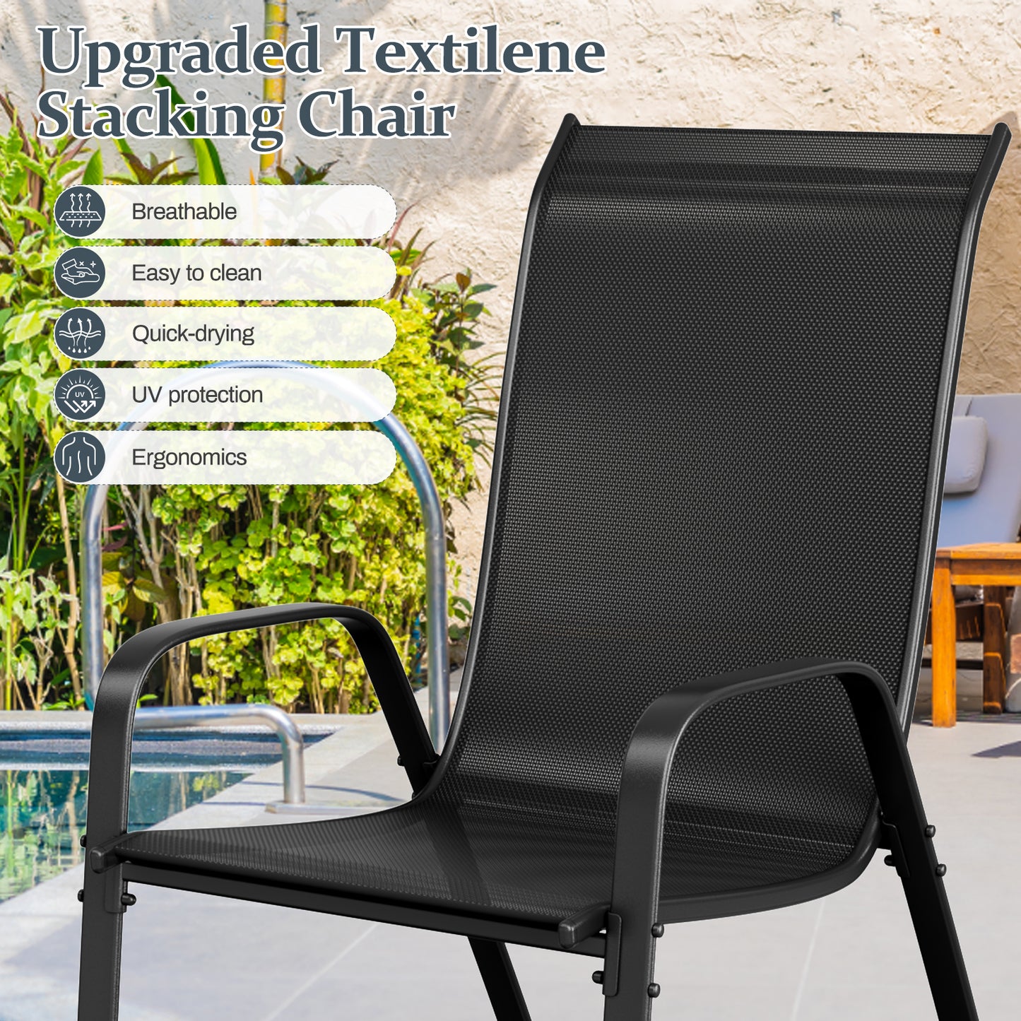 LAZY BUDDY Patio Dining Set of 7 with Umbrella Hole, Outdoor Furniture Table and 6 Textilene Chairs for Lawn, Backyard, Deck, 330LBS