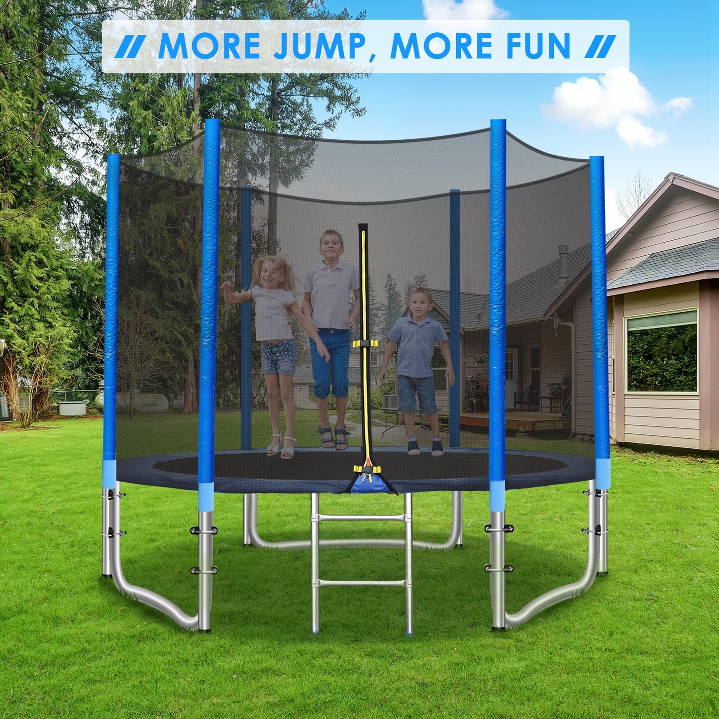 LAZY BUDDY 8/10FT Round Trampoline with Safety Enclosure Net, Outdoor Trampoline for Kids, Heavy Duty Jumping Mat & Spring Cover Padding