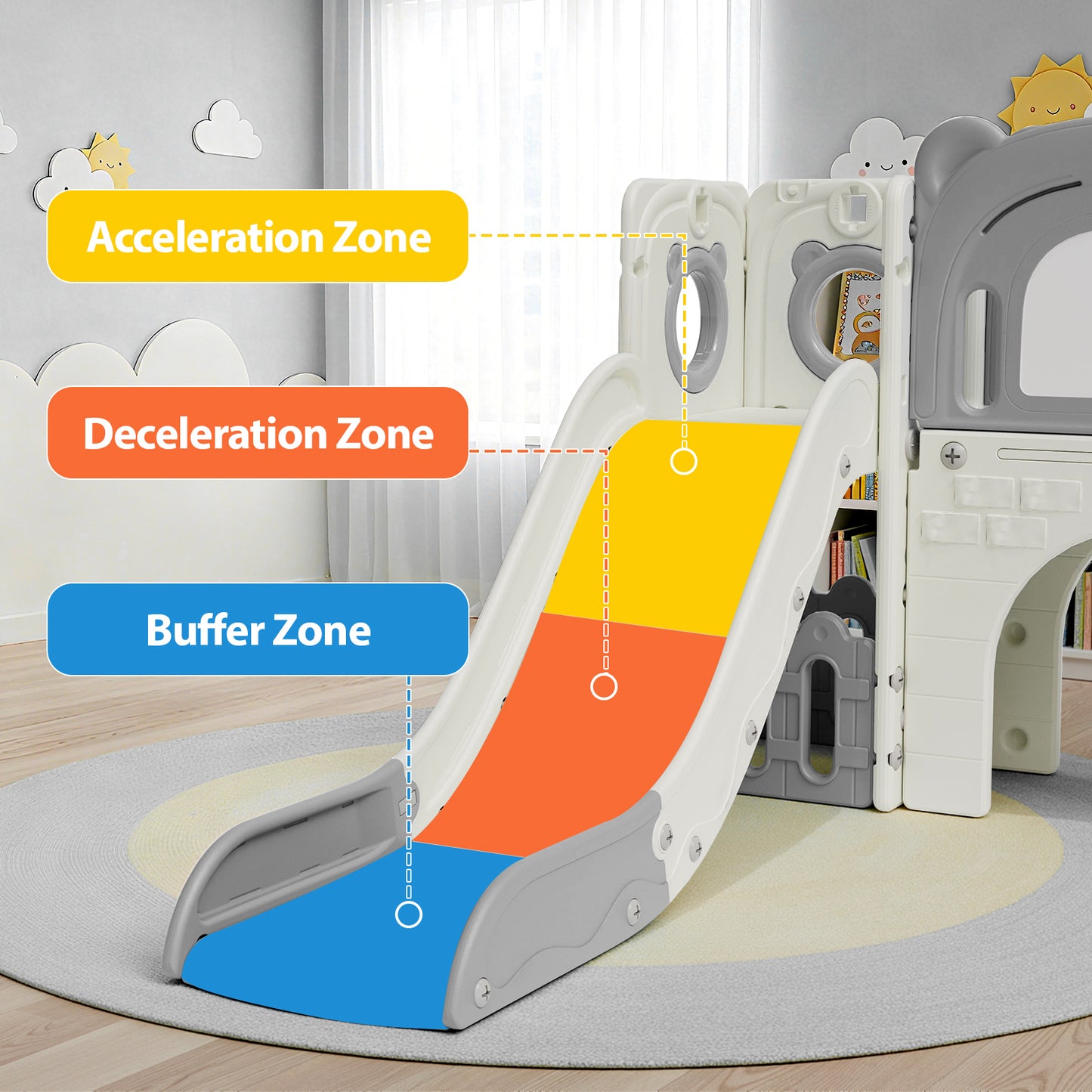 LAZY BUDDY 10 in 1 Toddler Slide, Freestanding Kids Slide and Climber Playset Indoor Outdoor Slide with Basketball Hoop, Telescope and Storage Space