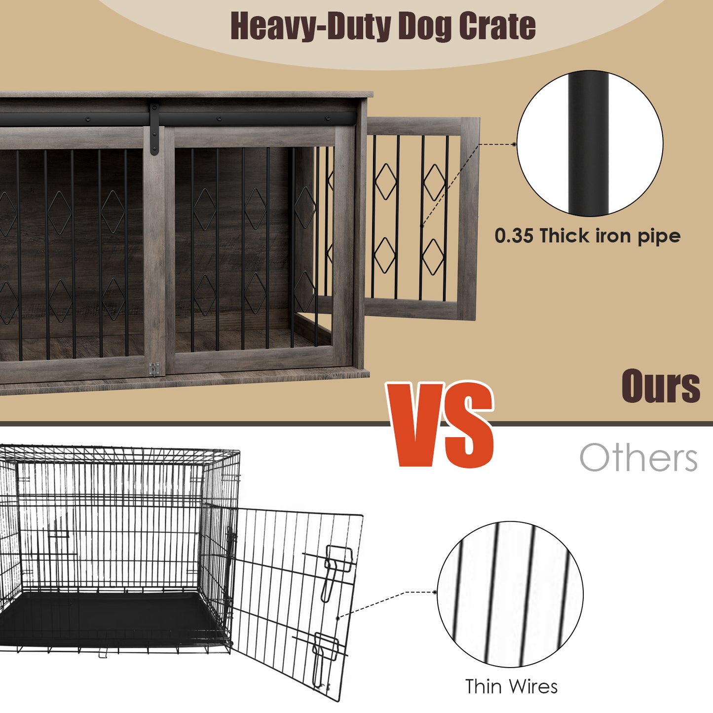 LAZY BUDDY 39.4" Dog Crate Furniture, Wooden Dog Kennel w/Sliding Door, Detachable Divider, and Flip-up Top