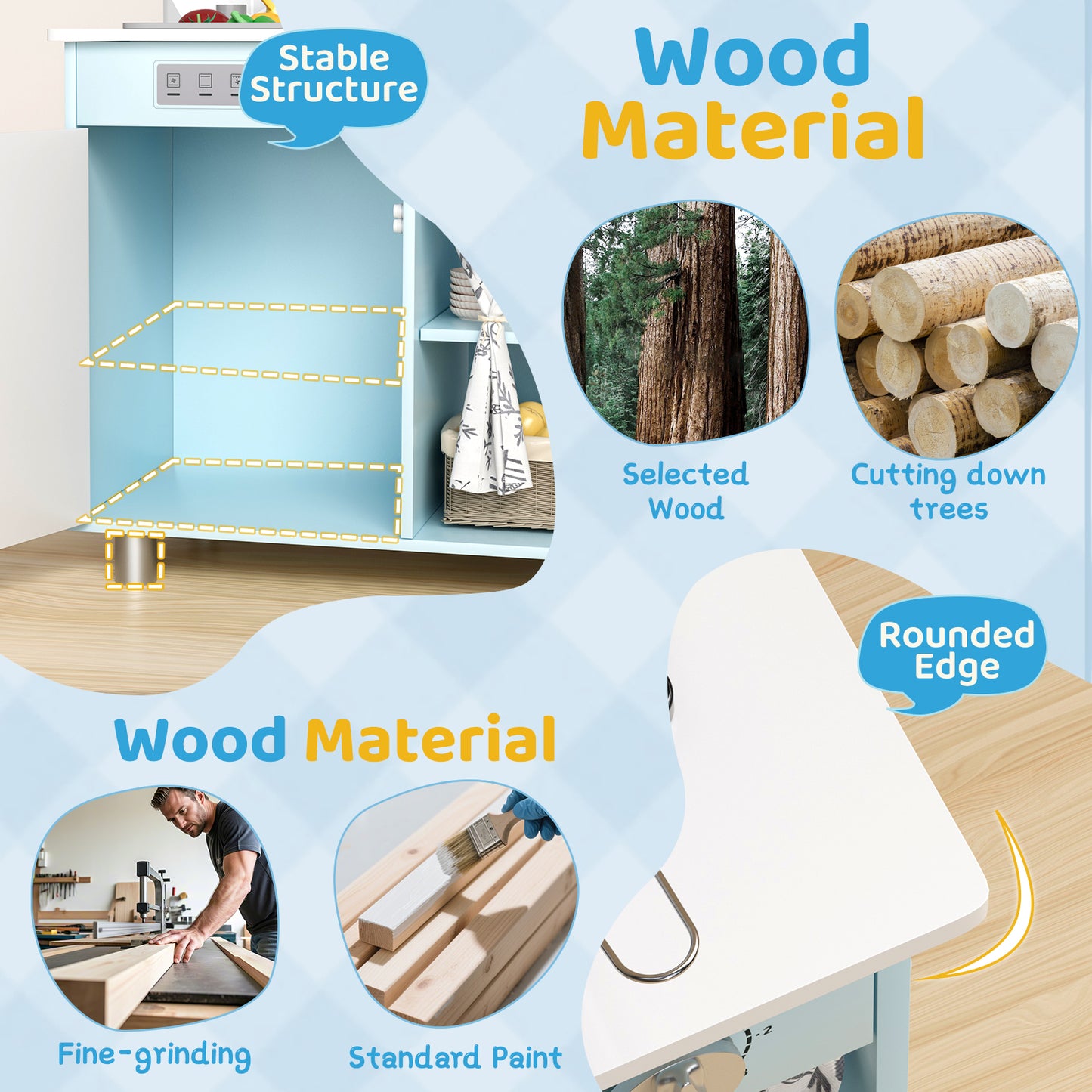 LAZY BUDDY Kids Kitchen Playset, Wooden Pretend Play Kitchen Toddler Interactive Toy with 5 Accessories