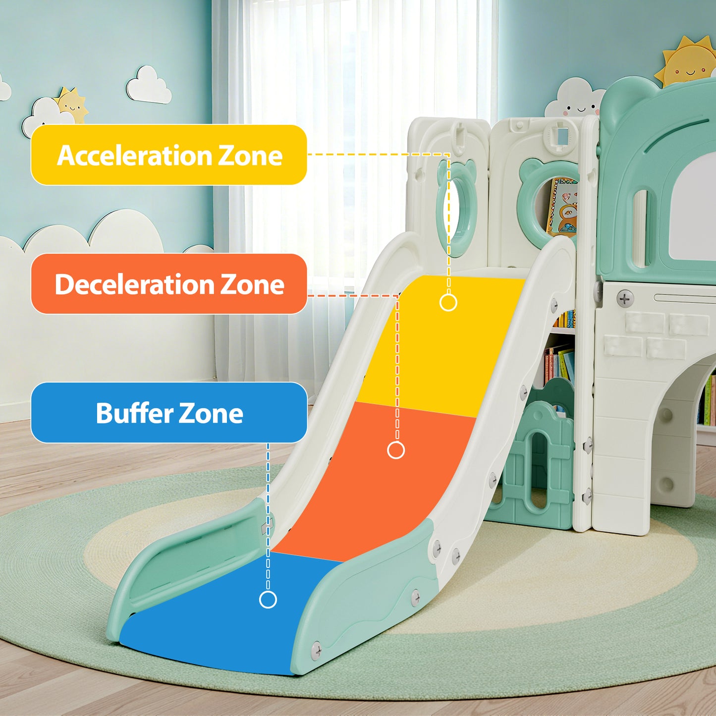 LAZY BUDDY 10 in 1 Toddler Slide, Freestanding Kids Slide and Climber Playset Indoor Outdoor Slide with Basketball Hoop, Telescope and Storage Space