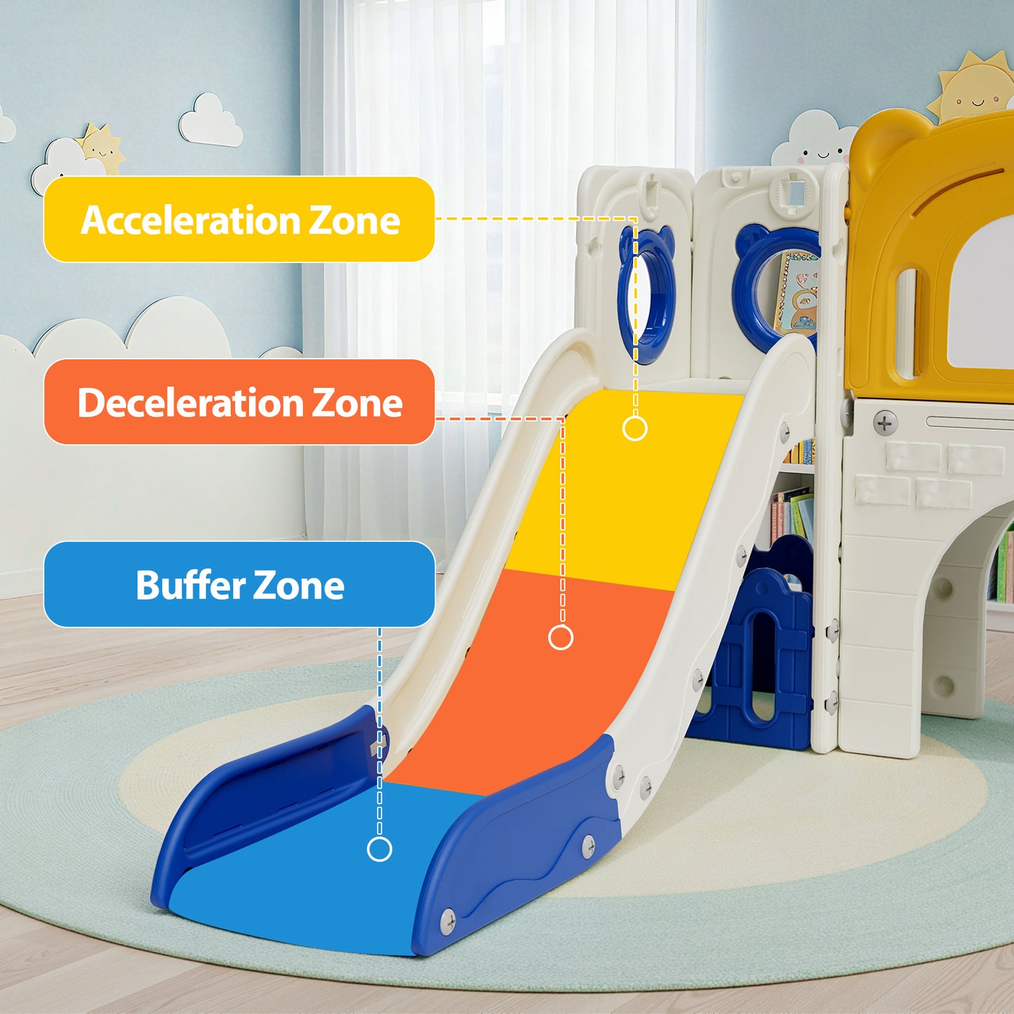 LAZY BUDDY 10 in 1 Toddler Slide, Freestanding Kids Slide and Climber Playset Indoor Outdoor Slide with Basketball Hoop, Telescope and Storage Space