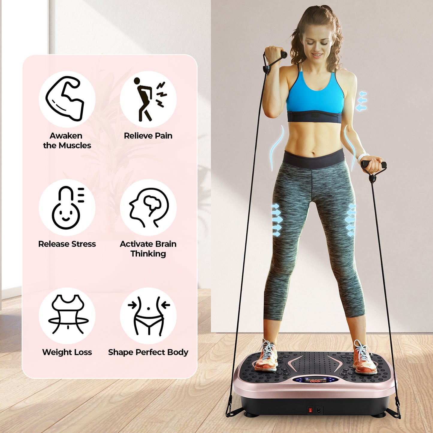 LAZY BUDDY Vibration Plate Exercise Machine Lymphatic Drainage Platform Whole Body Shaker w/ 2 Resistance Bands, Home Workout Training Equipment for Weight Loss & Toning, 265lbs