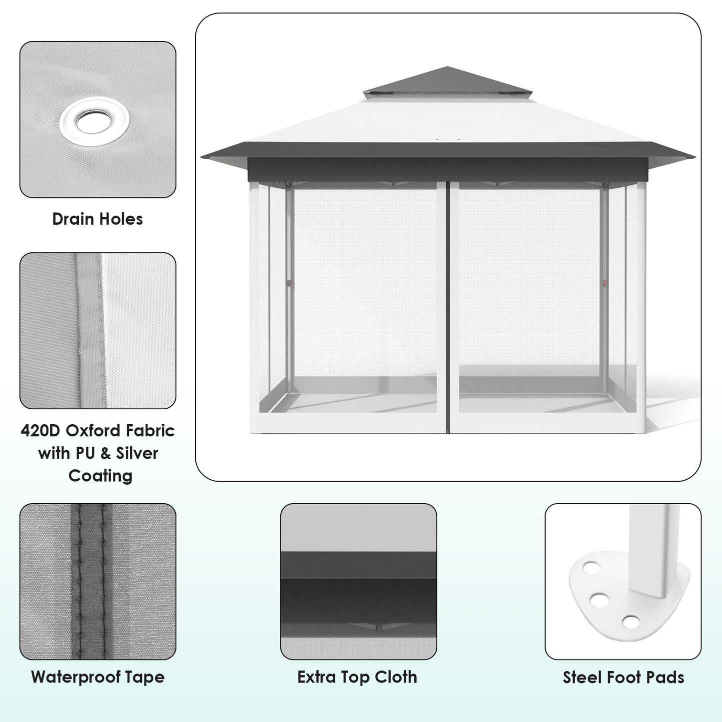 LAZY BUDDY Outdoor Pop Up Gazebo, 11' x 11' Screen House Room Tent, Folding Instant Shelter for Beach, Party and Camping, Gray