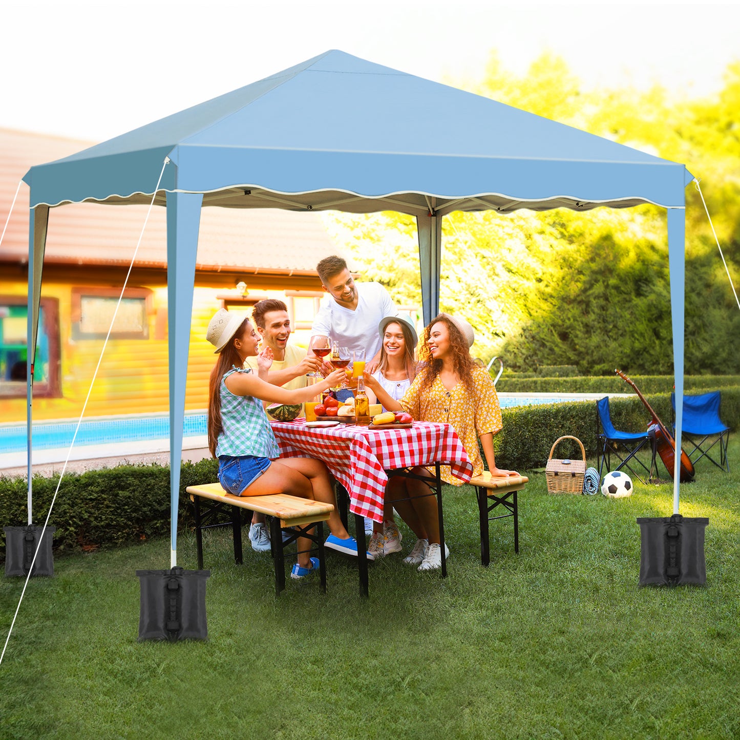 LAZY BUDDY 10'x10' Ez Pop Up Canopy Tent Wedding Party Instant Gazebo Tent Outdoor Shelter with 4 Sidewalls