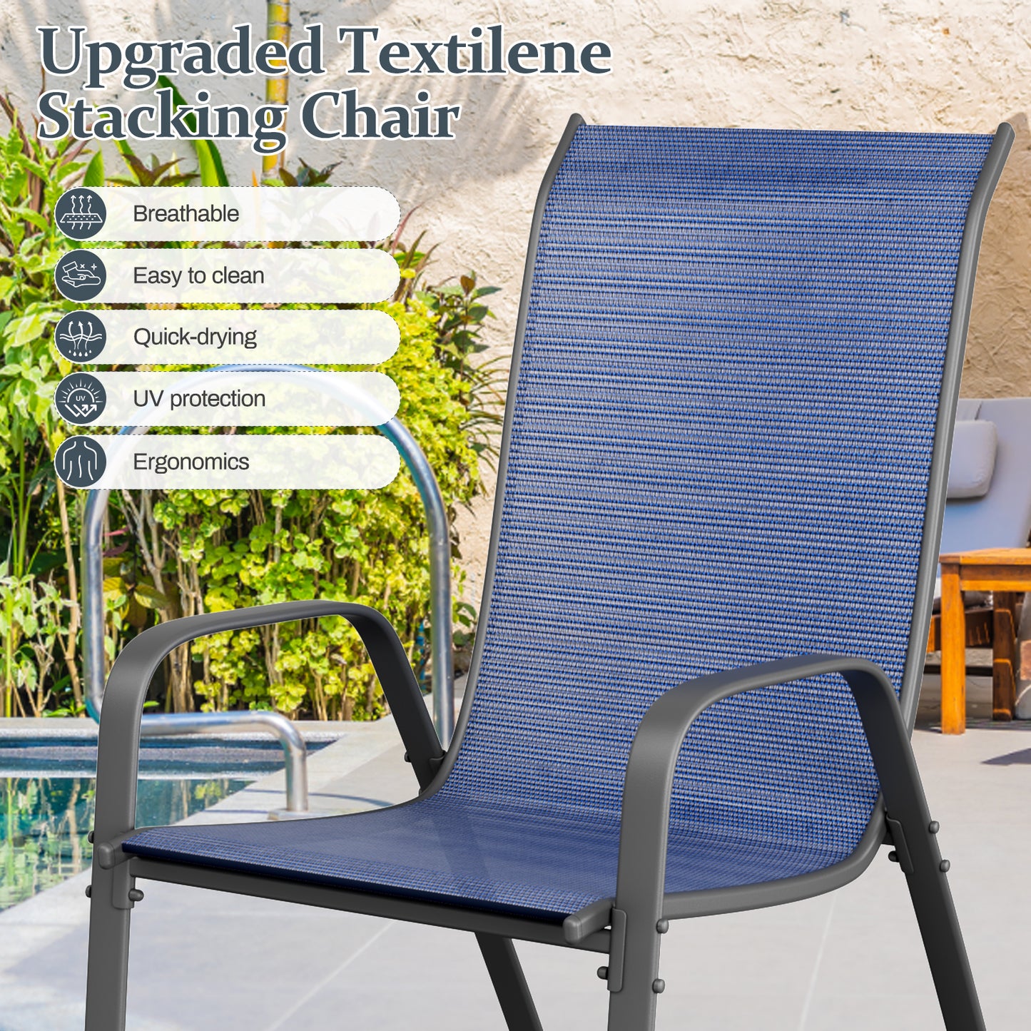 LAZY BUDDY Patio Dining Set of 7 with Umbrella Hole, Outdoor Furniture Table and 6 Textilene Chairs for Lawn, Backyard, Deck, 330LBS