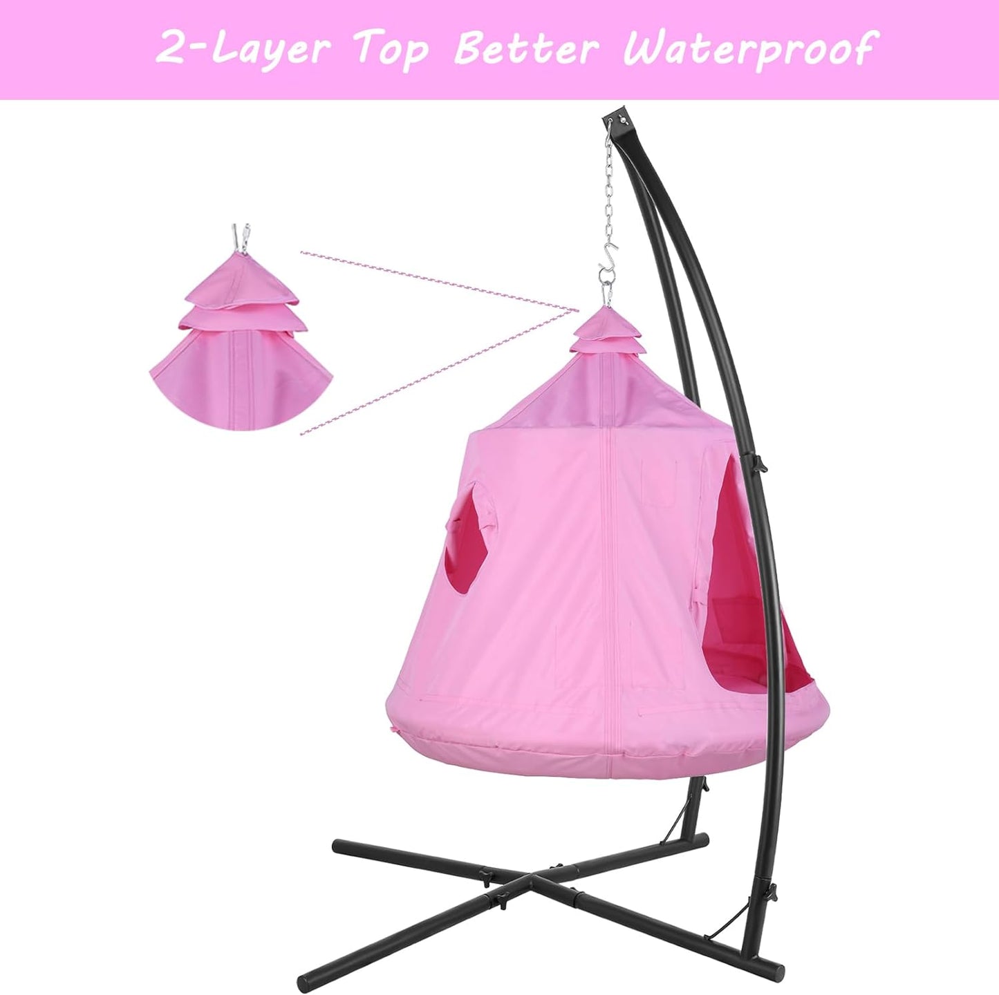 LAZY BUDDY Hammock Chair Set, Hanging Tree Tent w/ Steel Stand, Hammock X-Stand with Swing Tent, LED Lights, 330 lbs (Pink)