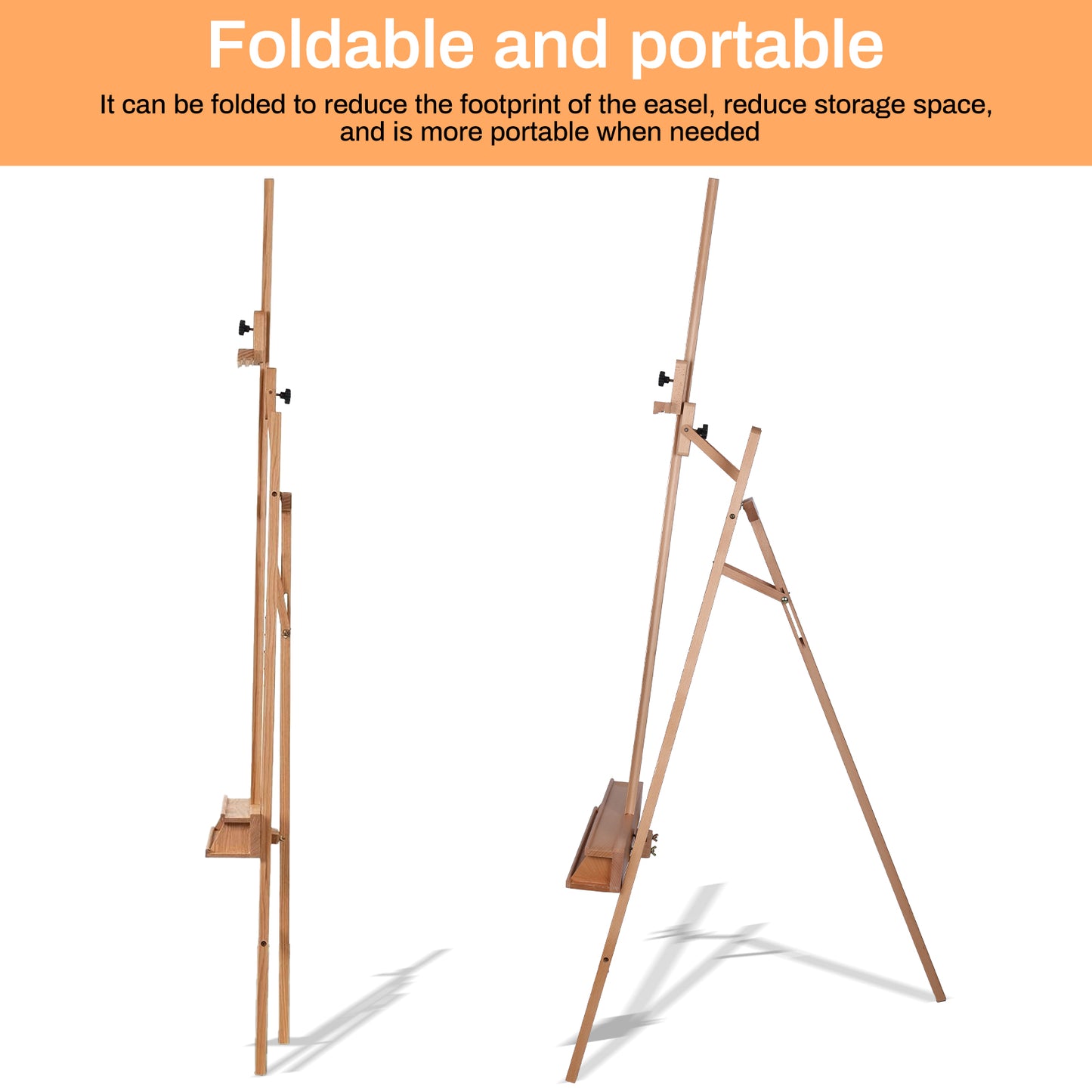 LAZY BUDDY 63"-89" Art Easel Stand, Beechwood Tripod with Brush Holder, Adjustable Height Holds Highest to 48" Canvas for Artists, Beginners, Students