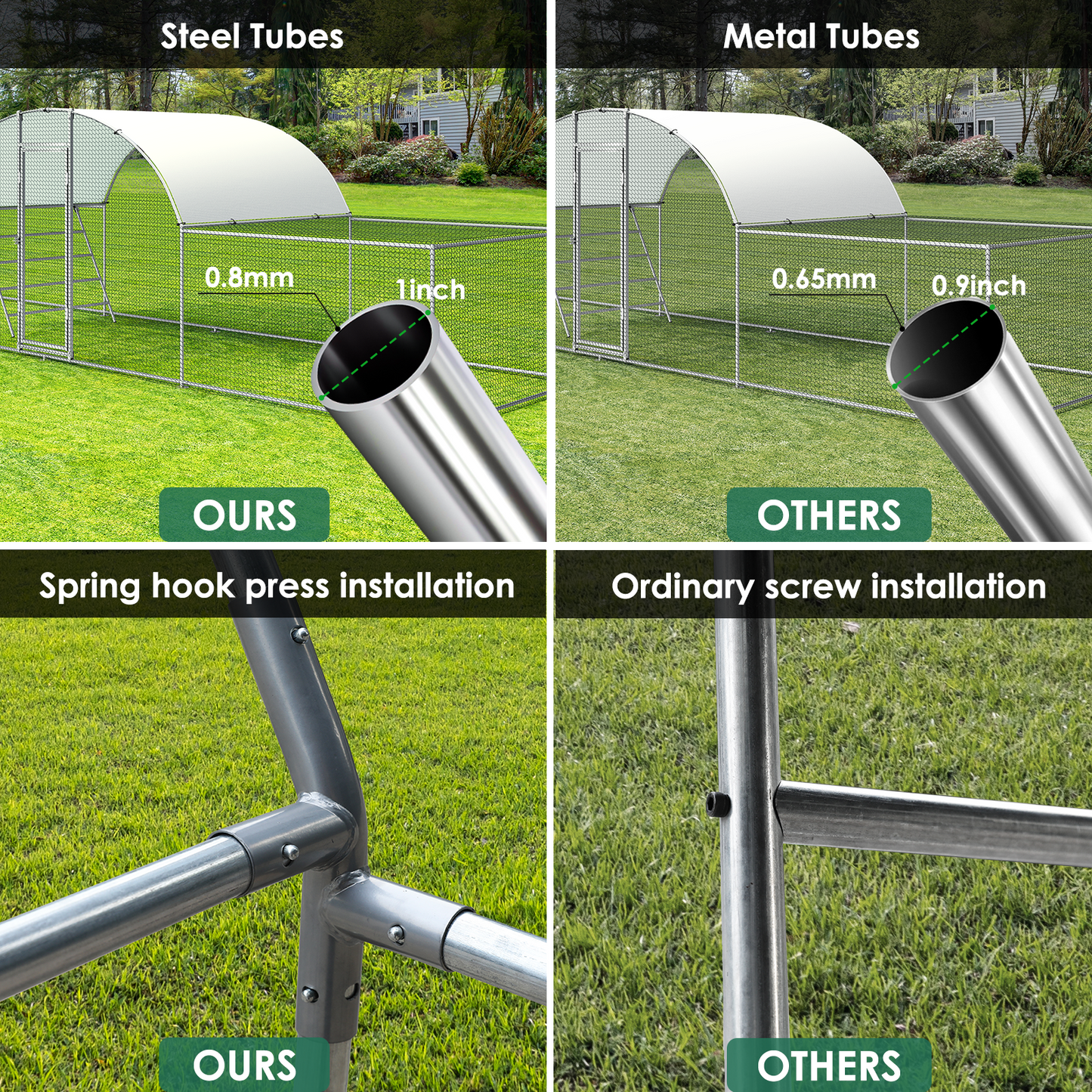 LAZY BUDDY 23ft Metal Chicken Coop, Walk-in Poultry Cage Large Hen Run enclosure, Galvanized Duck Chicken Rabbit Cage House with Waterproof Cover for Outside, Yard and Farm