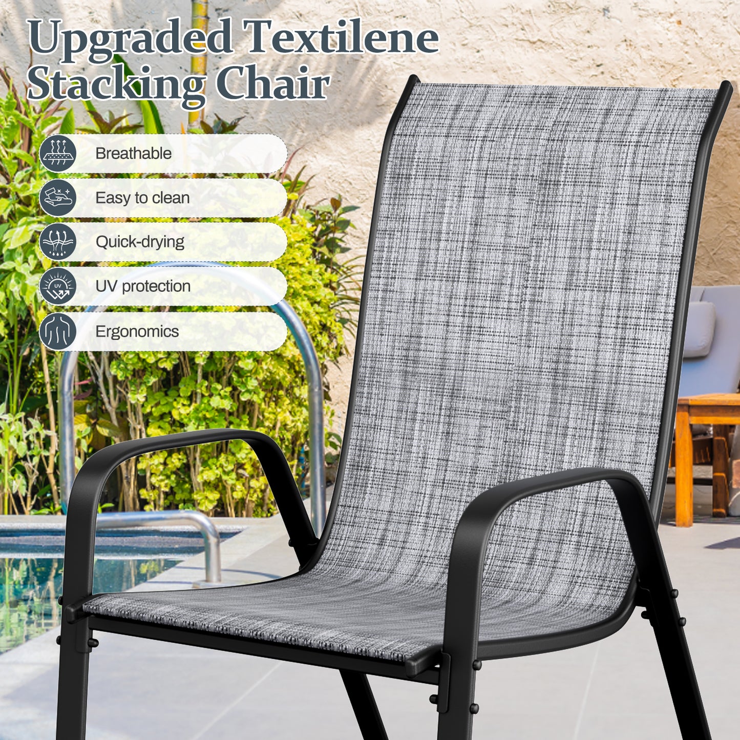 LAZY BUDDY Patio Dining Set of 7 with Umbrella Hole, Outdoor Furniture Table and 6 Textilene Chairs for Lawn, Backyard, Deck, 330LBS