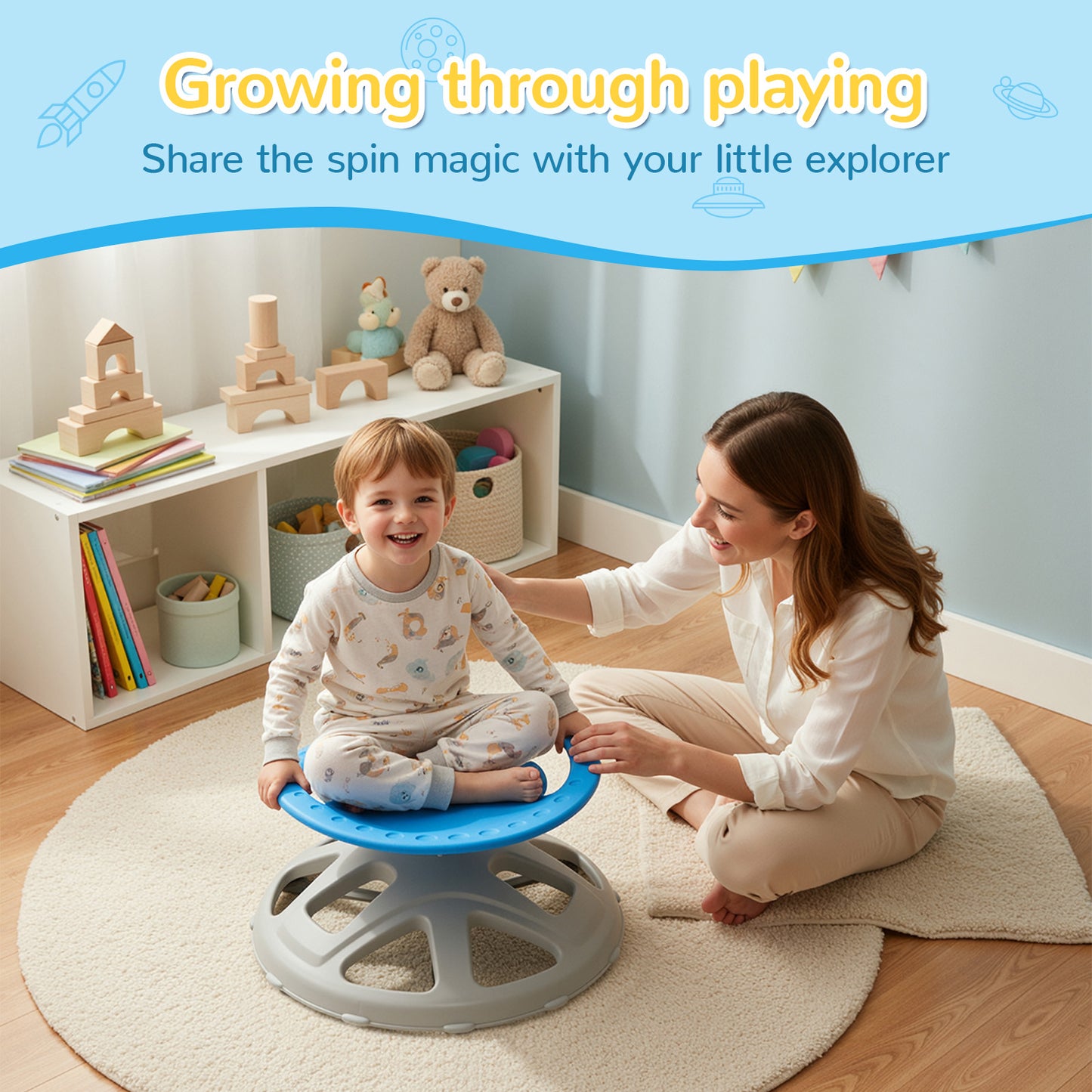 LAZY BUDDY Sensory Spinning Chair, Kids Swivel Chair with Safety Handles & Non-Slip Base, Sensory Toy for Toddler with Autism & ADHD