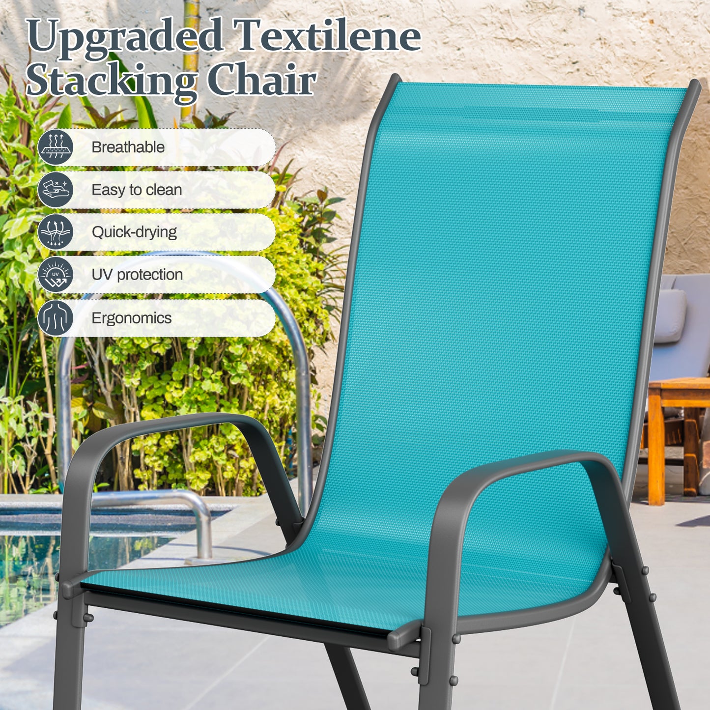 LAZY BUDDY Patio Dining Set of 7 with Umbrella Hole, Outdoor Furniture Table and 6 Textilene Chairs for Lawn, Backyard, Deck, 330LBS