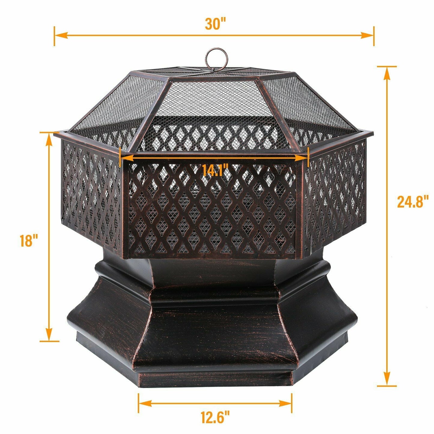 GARTIO 28"/ 30" Hex Shaped Steel Fire Pit, Wood Burning Fireplace Firepit Bowl with Spark Screen Patio Backyard Heater