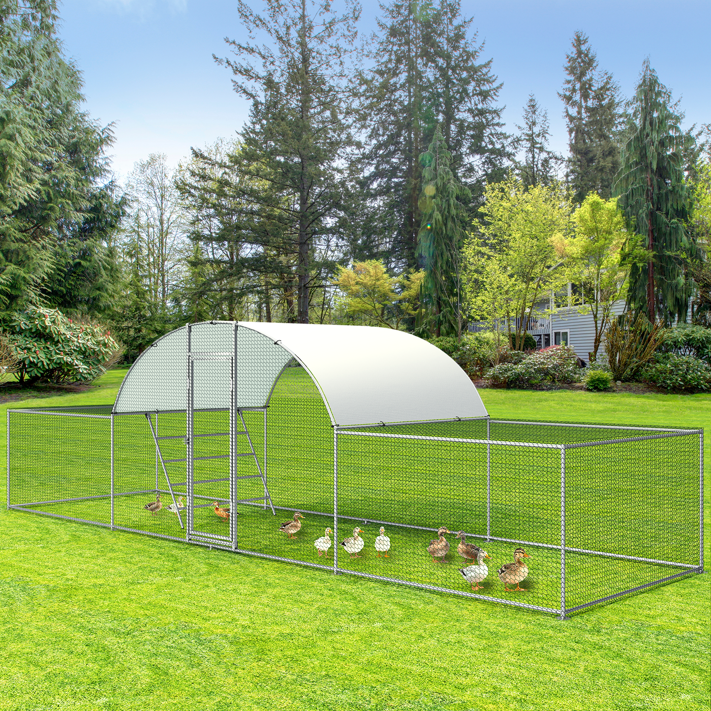 LAZY BUDDY 23ft Metal Chicken Coop, Walk-in Poultry Cage Large Hen Run enclosure, Galvanized Duck Chicken Rabbit Cage House with Waterproof Cover for Outside, Yard and Farm