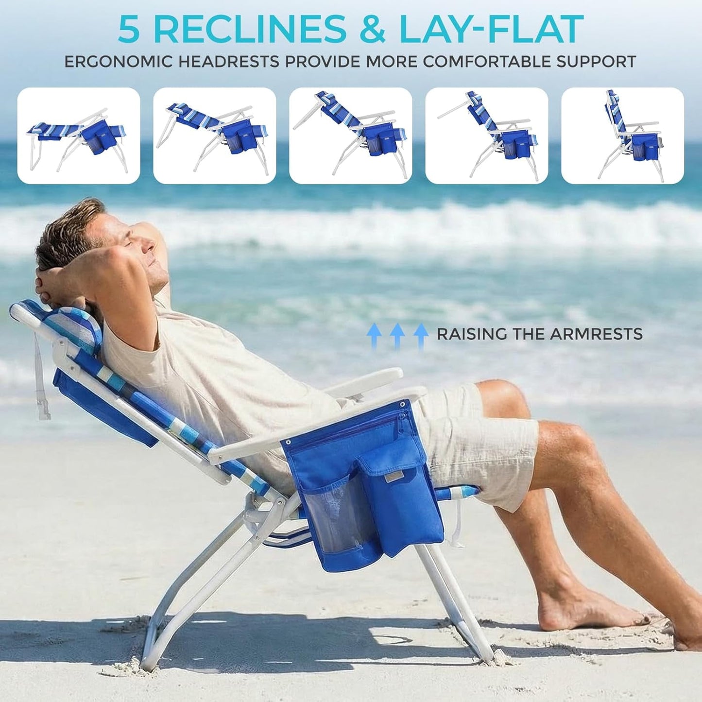 LAZY BUDDY 15.7'' Tall Backpack Beach Chairs for Adults, Portable Folding Beach Camping Chair, 1 Pack
