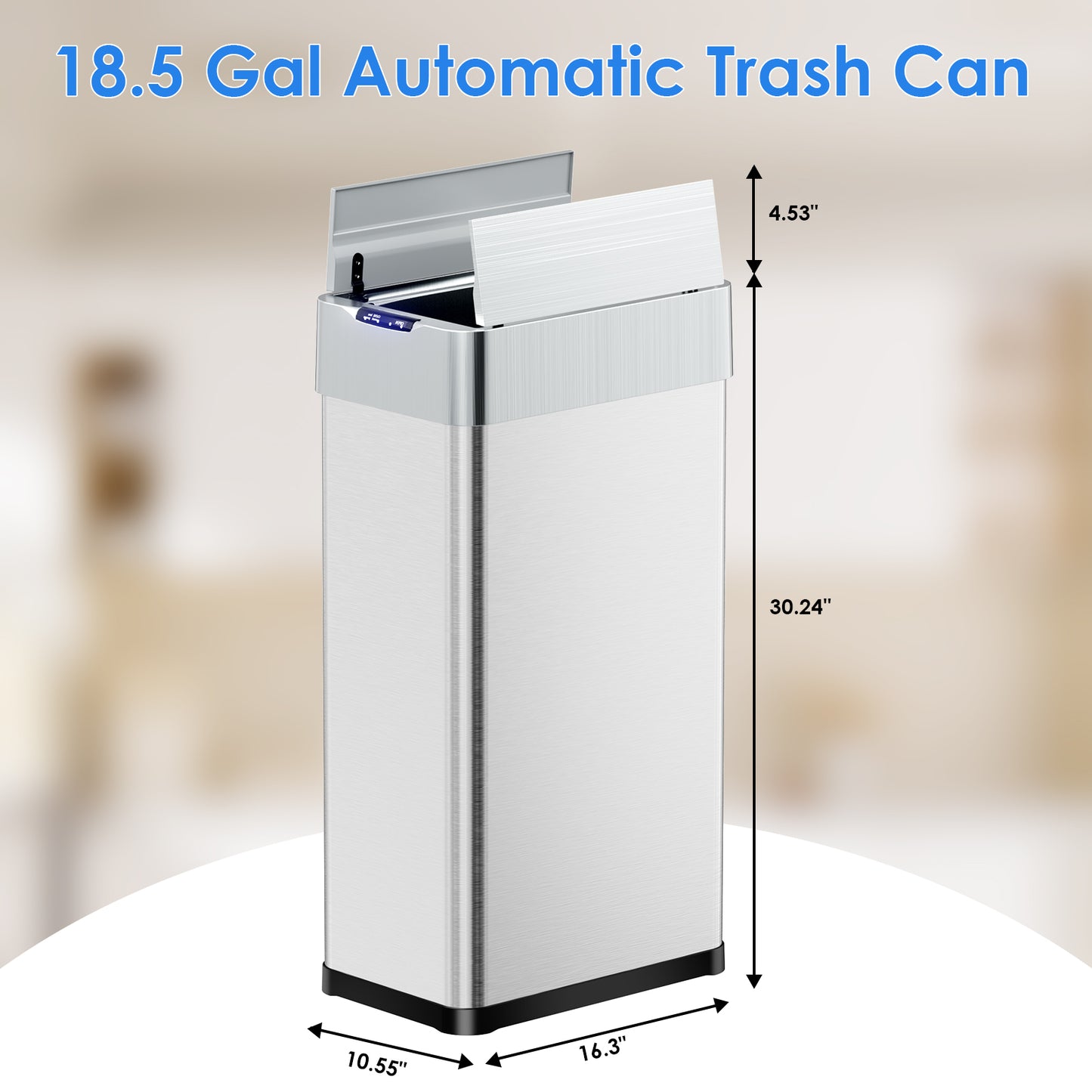 LAZY BUDDY 18.5/21.1 Gal Automatic Trash Can, Motion Sensor Garbage Bin W/ Soft-Close, Wings-Open Kitchen Trash Can for Living, Dining room, Kitchen, Silver Stainless Steel