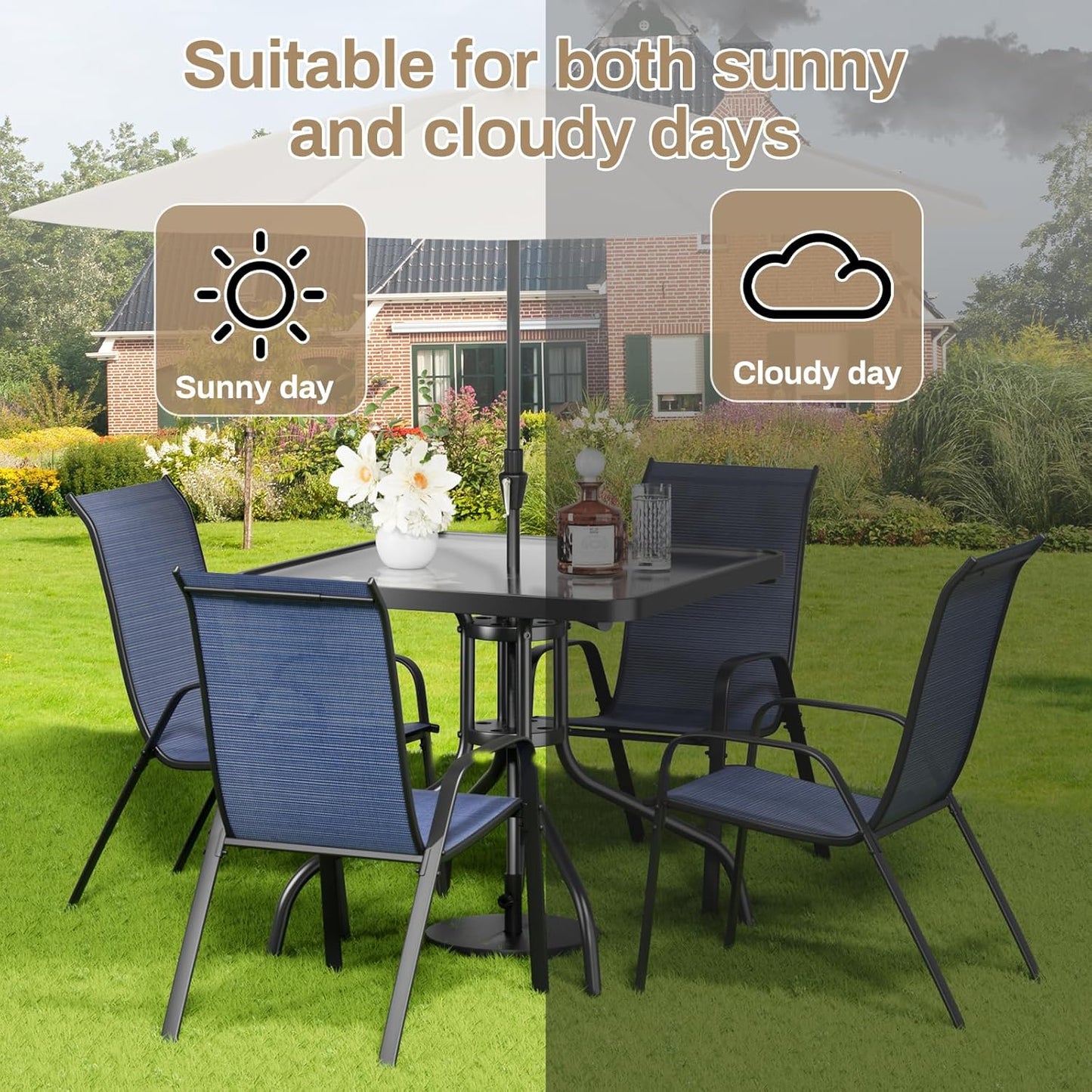 LAZY BUDDY 5-Piece Patio Dining Set, All Weather Outdoor Table with 4 Stackable Chairs for Garden Backyard Deck