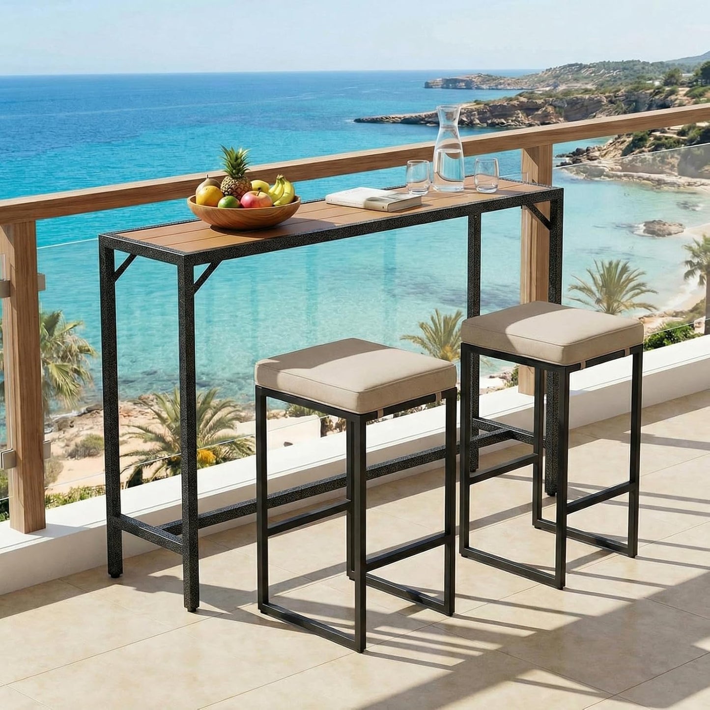 LAZY BUDDY 40''/47''/55''/63'' Outdoor Bar Table, Patio Counter Height Table Bar Height Pub Table with Adjustable Foot, HDPE Outdoor Furniture for Deck, Hot Tub, Poolside, Balcony