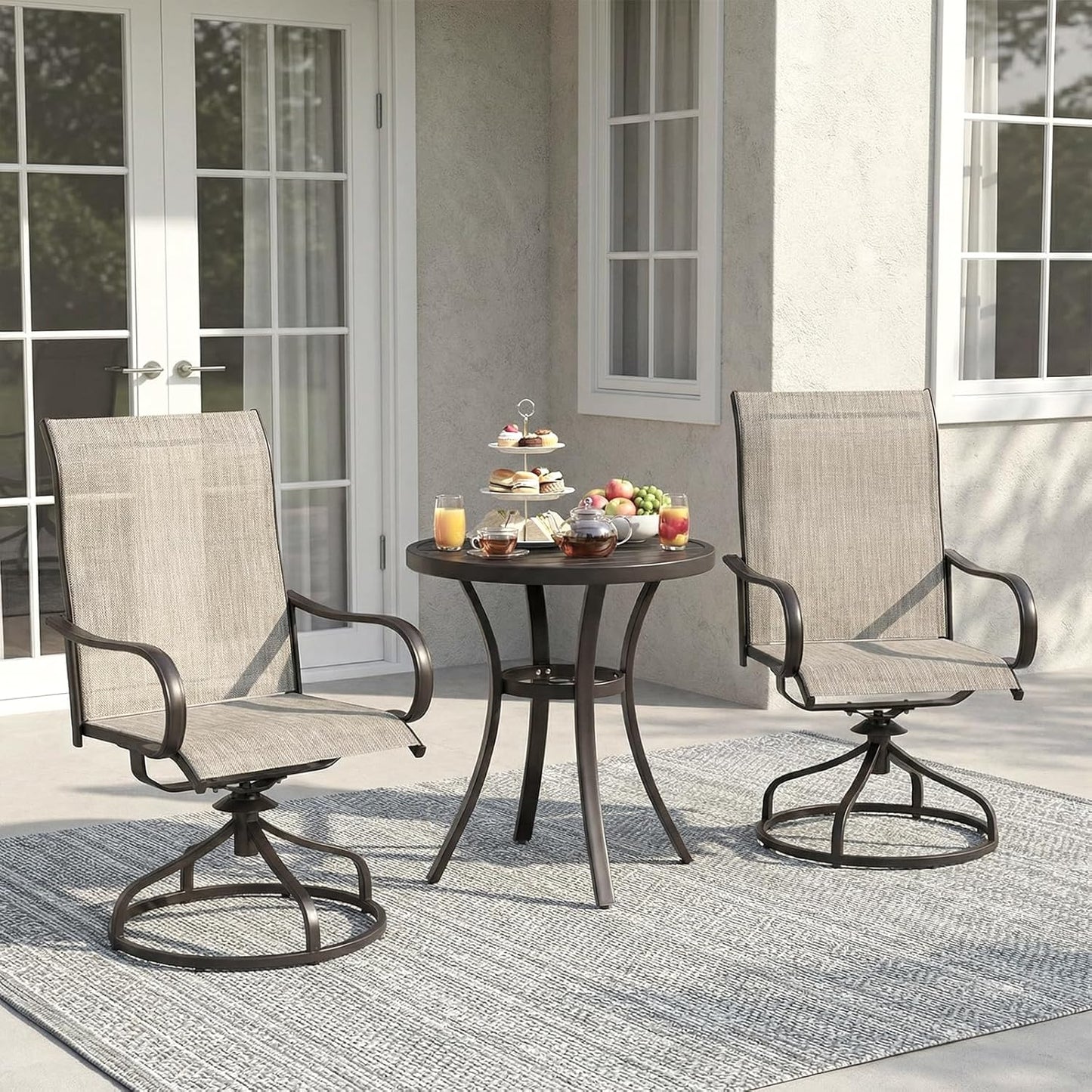 LAZY BUDDY Outdoor Dining Table for 4-6, E-Coating Metal Patio Dining Table with Umbrella Hole, All-Weather Table for Picnic, Garden, Backyard, Poolside