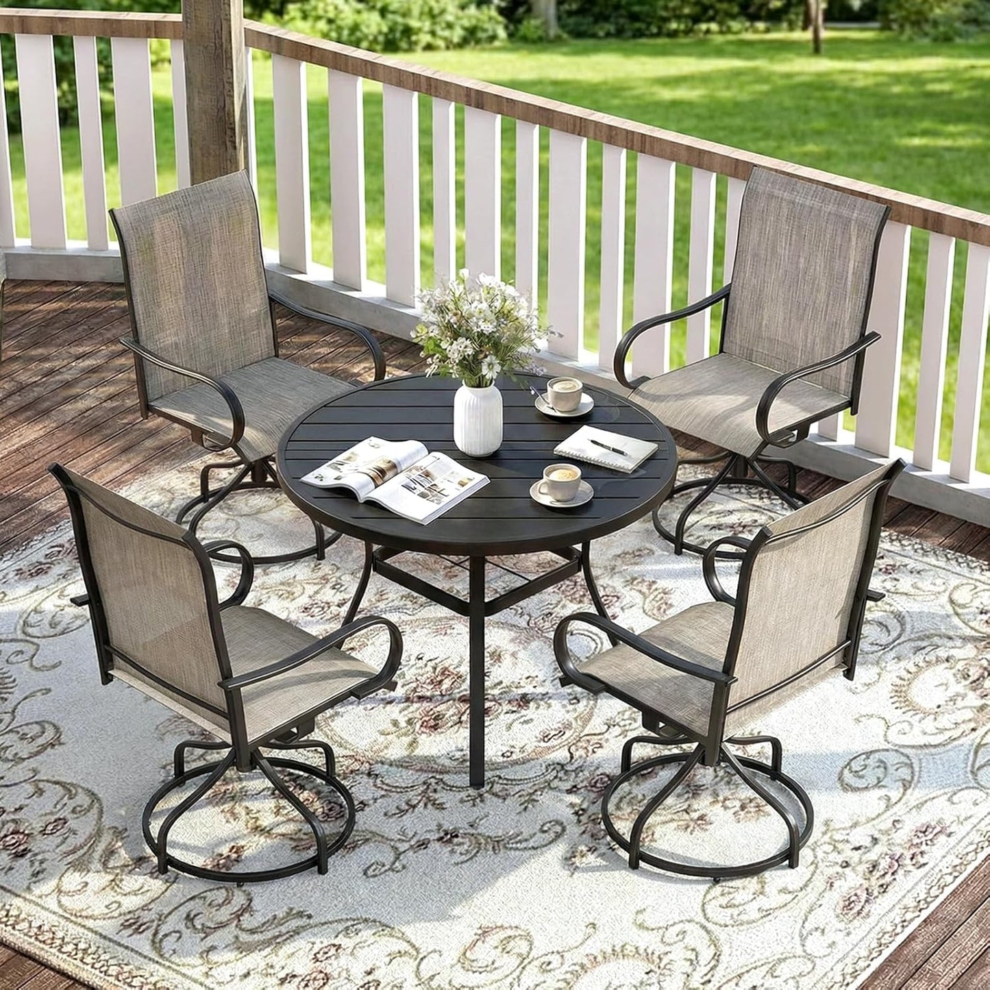LAZY BUDDY Patio Swivel Chairs Set of 2/4, Outdoor Dining Chairs with High Back, All-Weather, for Lawn, Porch, Garden