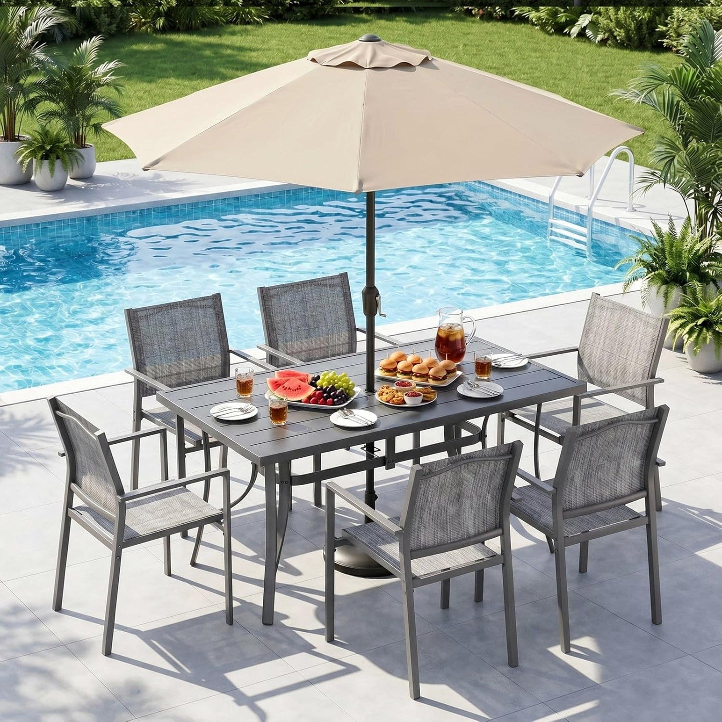LAZY BUDDY Patio Dining Chairs Set of 6, Stackable Outdoor Dining Chairs with Arms, Outdoor Dining Furniture with Metal Frame & Breathable Textilene Fabric, for Garden, Backyard, Lawn, Poolside