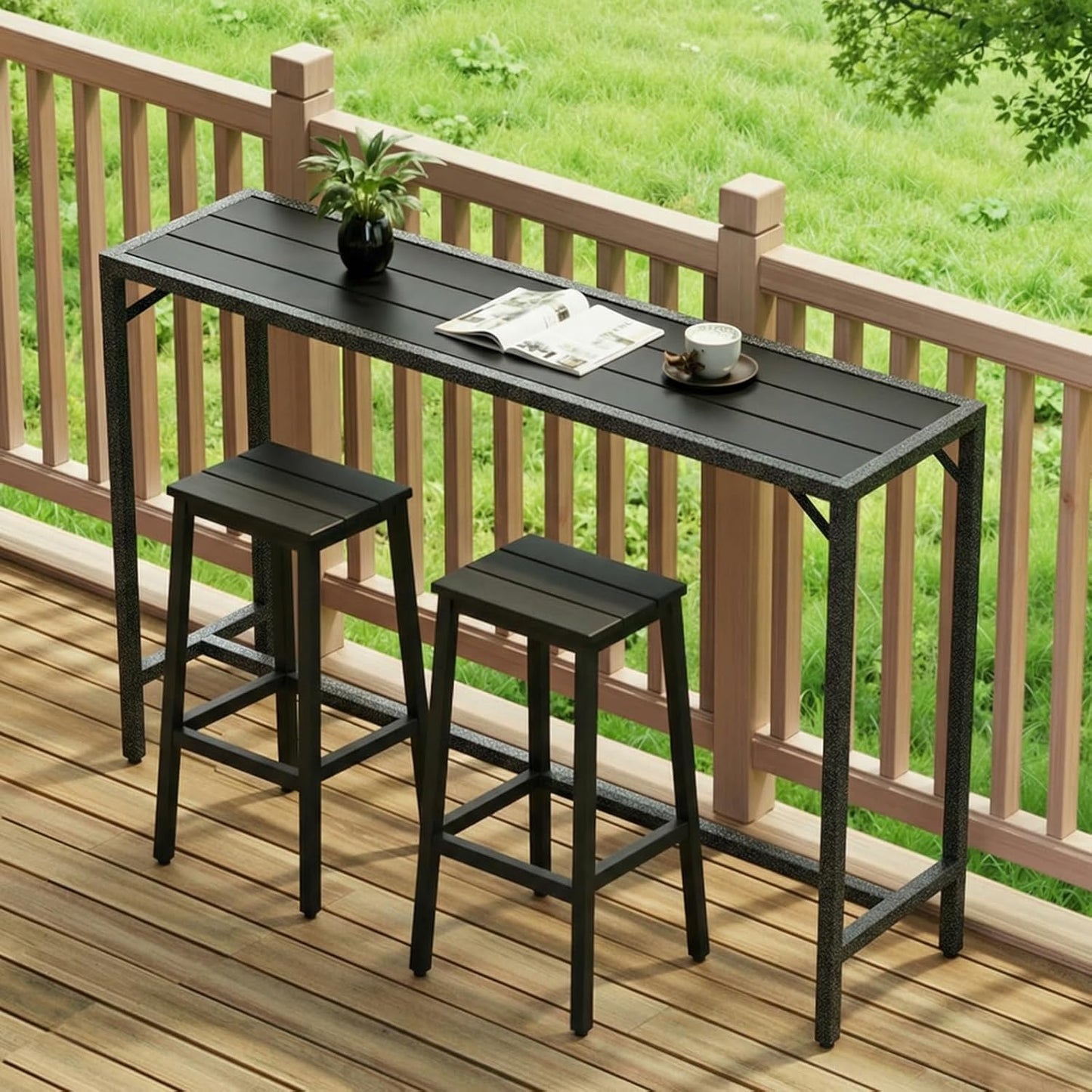 LAZY BUDDY 40''/47''/55''/63'' Outdoor Bar Table, Patio Counter Height Table Bar Height Pub Table with Adjustable Foot, HDPE Outdoor Furniture for Deck, Hot Tub, Poolside, Balcony