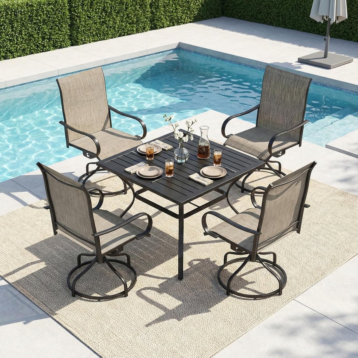 LAZY BUDDY Patio Swivel Chairs Set of 2/4, Outdoor Dining Chairs with High Back, All-Weather, for Lawn, Porch, Garden