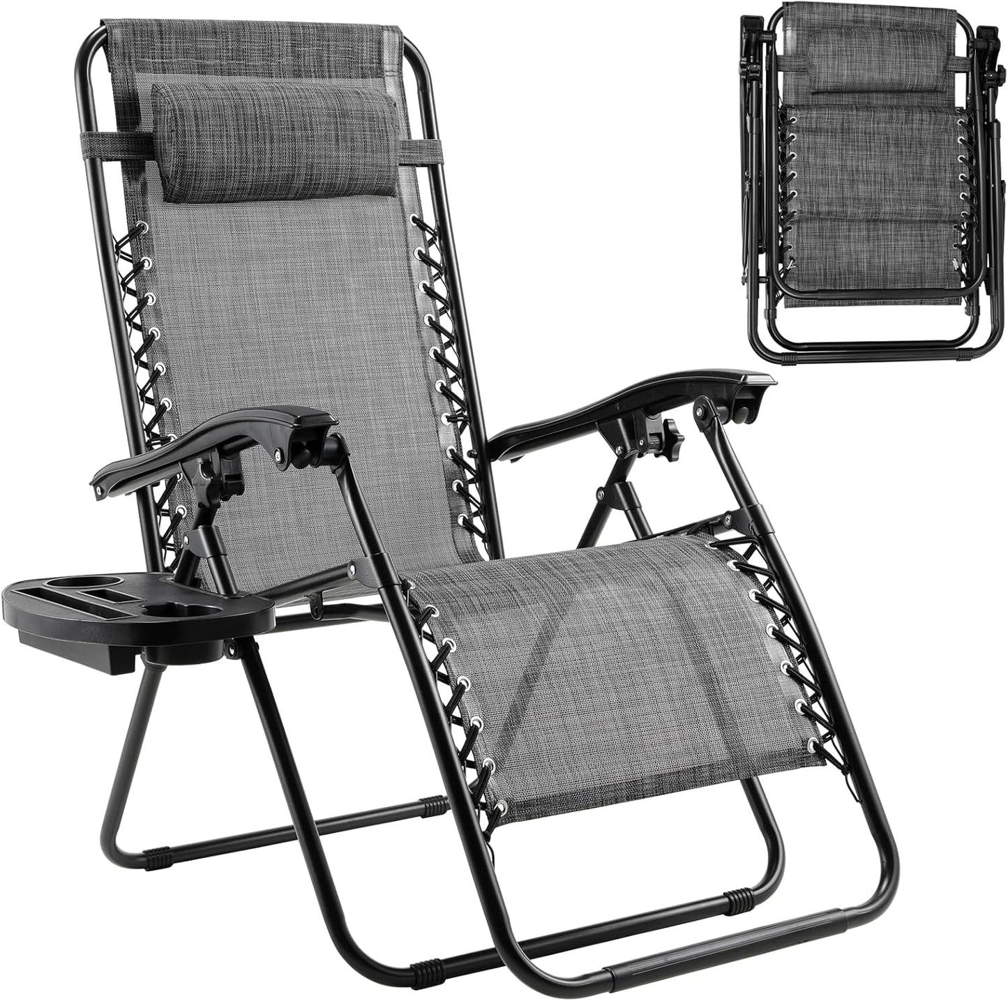 LAZY BUDDY Zero Gravity Chair Set of 2, Outdoor Folding Lounge with Detachable Headrest & Holder Tray, Adjustable Textilene Lawn Reclining, No Assembly Required, for Patio, Backyard, Garden, 330LBS