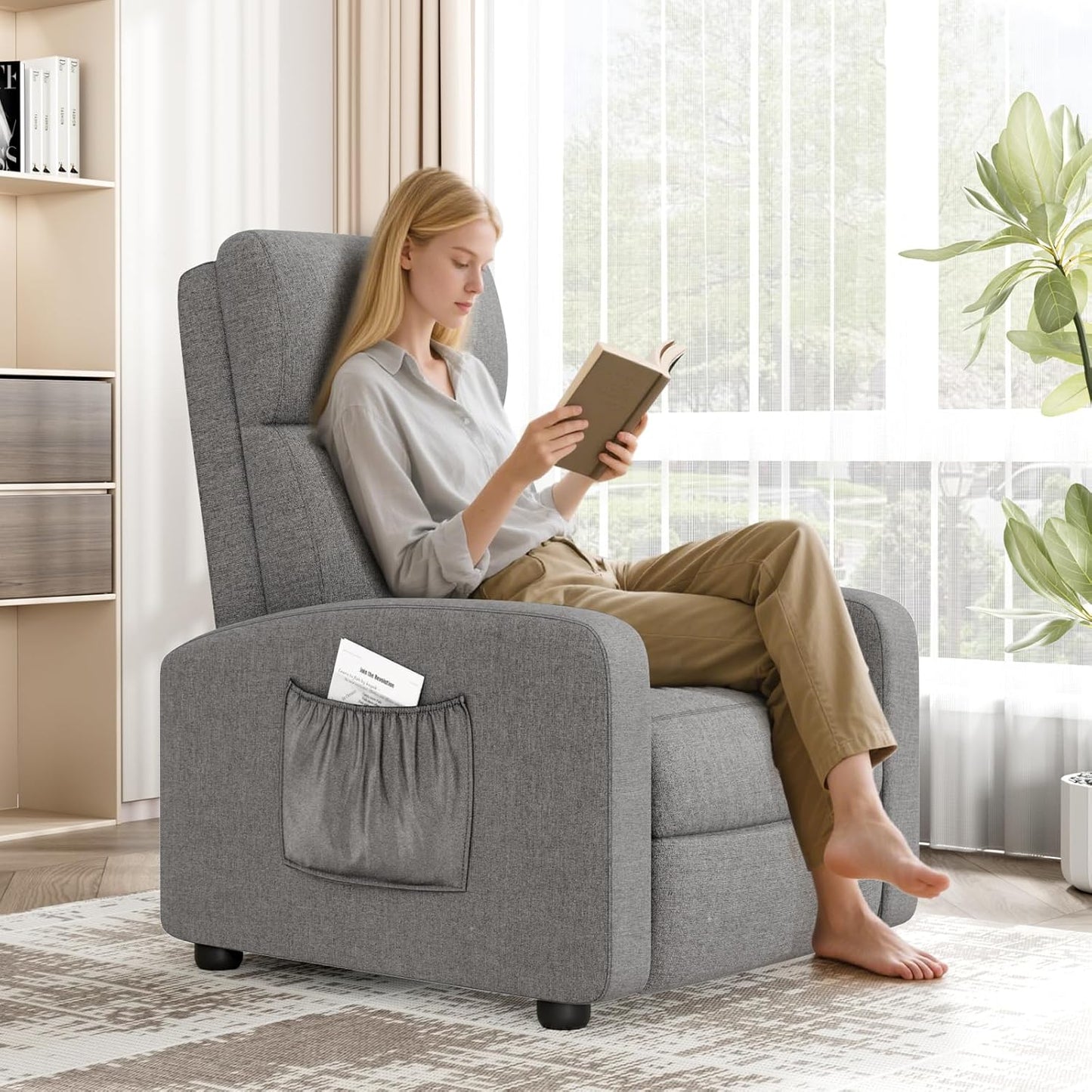 LAZY BUDDY 3 in 1 Adjustable Recliner Chair, Fabric Recliner Sofa for Adults with Side Pocket, Home Theater Seating with Lumbar Support & Backrest for Living Room