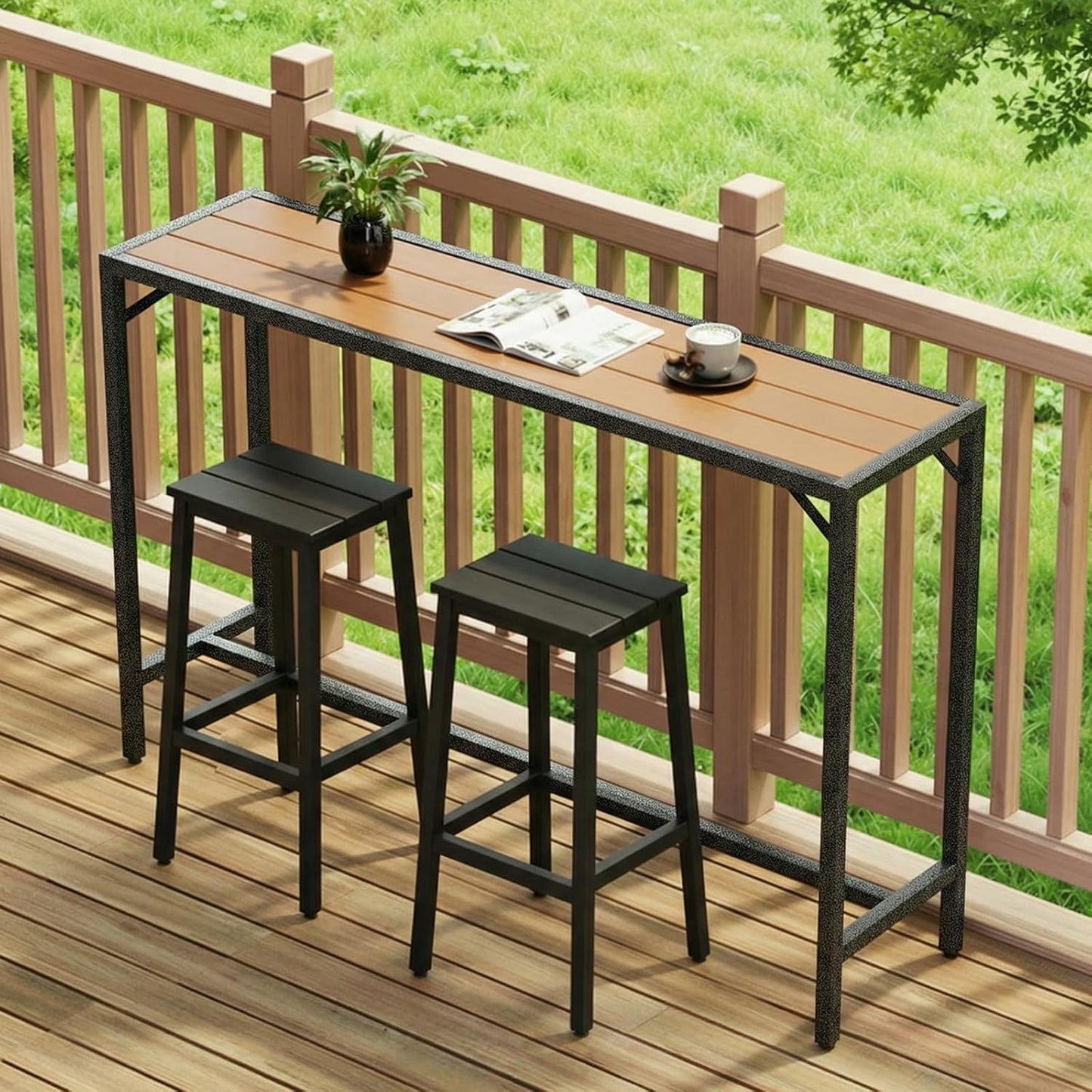 LAZY BUDDY 40''/47''/55''/63'' Outdoor Bar Table, Patio Counter Height Table Bar Height Pub Table with Adjustable Foot, HDPE Outdoor Furniture for Deck, Hot Tub, Poolside, Balcony