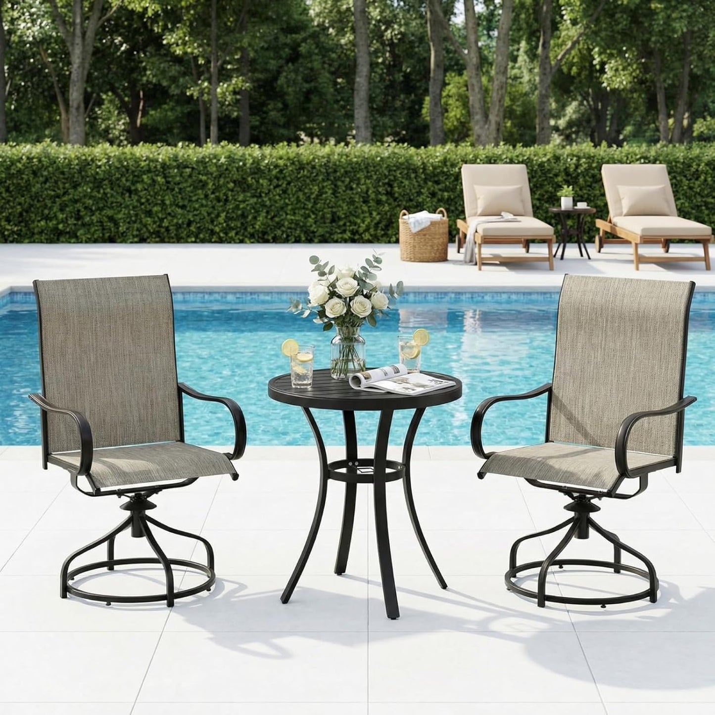 LAZY BUDDY Patio Swivel Chairs Set of 2/4, Outdoor Dining Chairs with High Back, All-Weather, for Lawn, Porch, Garden