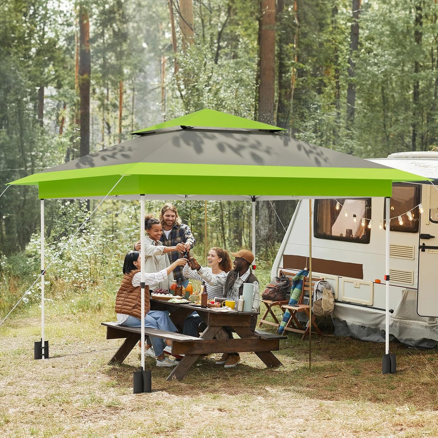LAZY BUDDY 13'x13' Pop Up Canopy Tent with 1-Person Set up, Camping Instant Durable Shelter, Outdoor Gazebo Beach Shade with Wheeled Bag, 4 Sand Bags