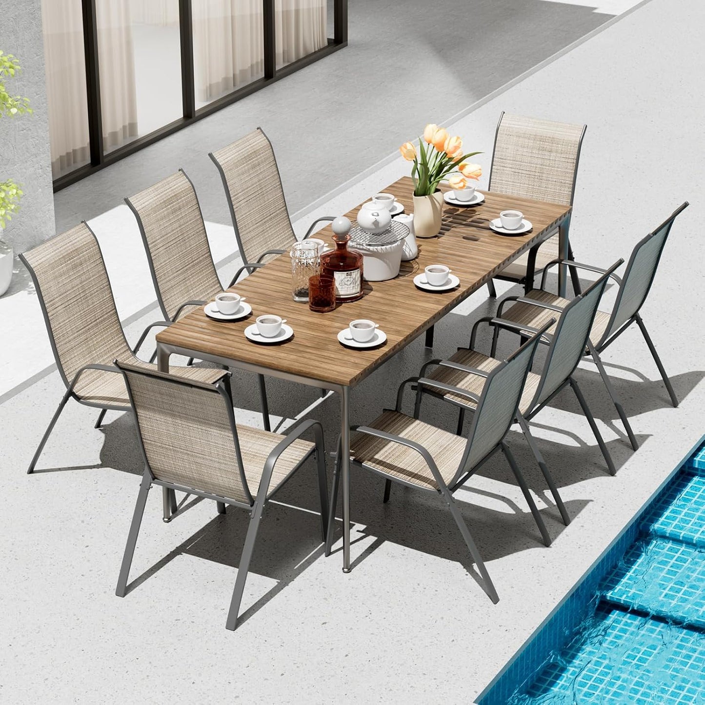 LAZY BUDDY Patio Chairs Set of 8, Stackable Textilene Outdoor Dining Chair for All Weather, with 20″ Wide Seat & Metal Frame, for Garden, Backyard, Deck, Restaurant, Poolside