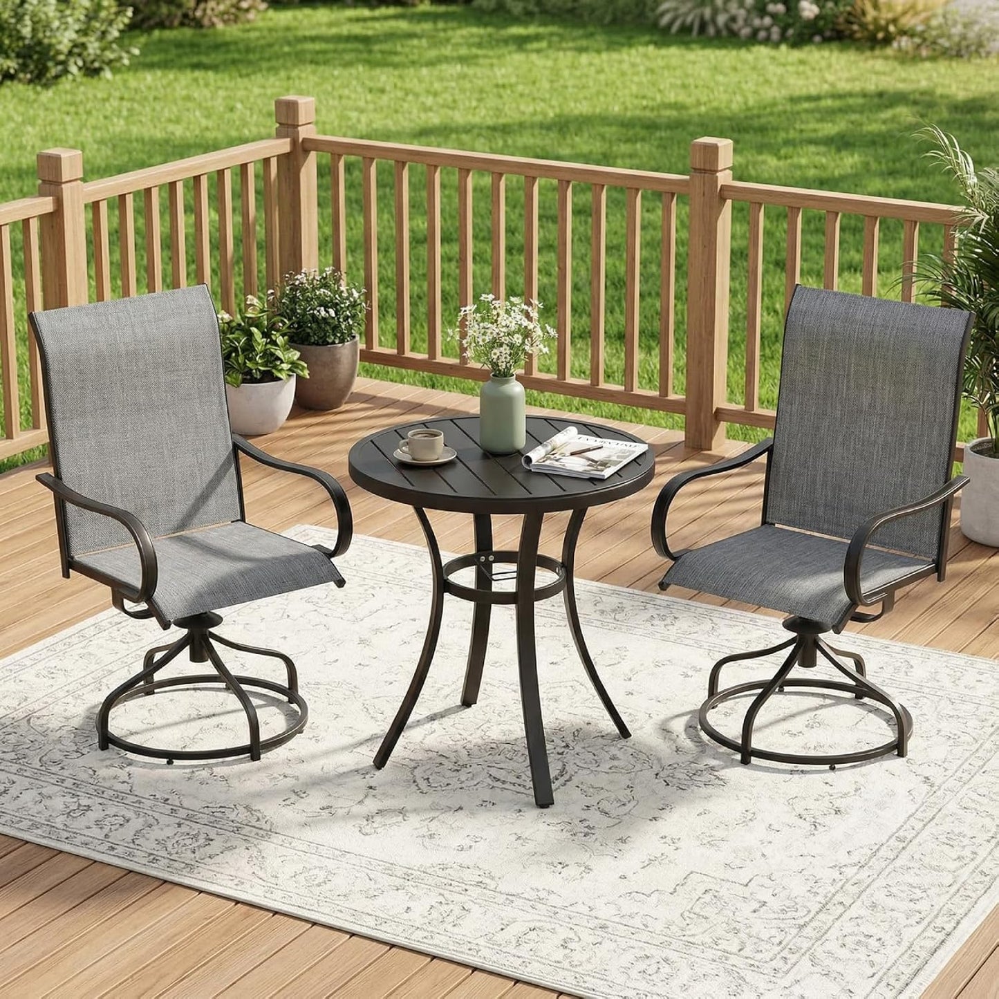 LAZY BUDDY Patio Swivel Chairs Set of 2/4, Outdoor Dining Chairs with High Back, All-Weather, for Lawn, Porch, Garden