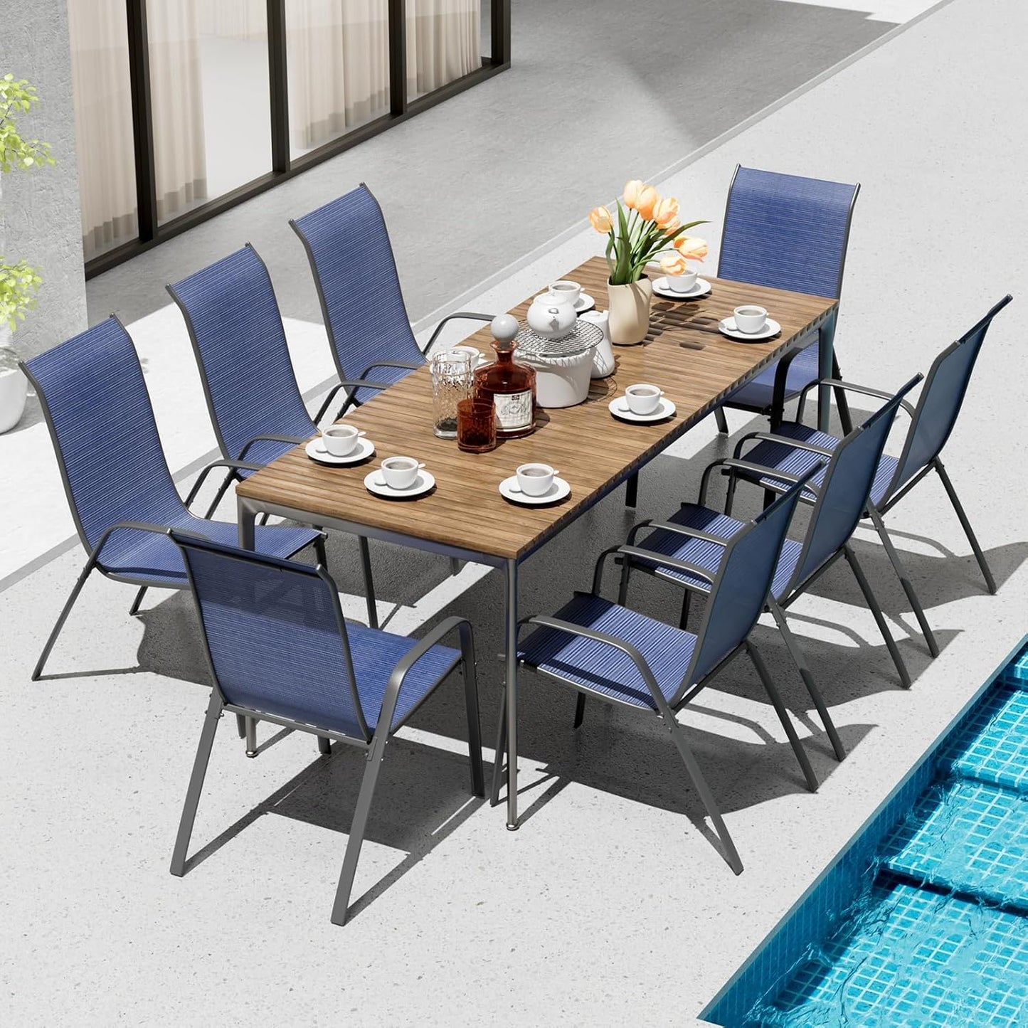 LAZY BUDDY Patio Chairs Set of 8, Stackable Textilene Outdoor Dining Chair for All Weather, with 20″ Wide Seat & Metal Frame, for Garden, Backyard, Deck, Restaurant, Poolside