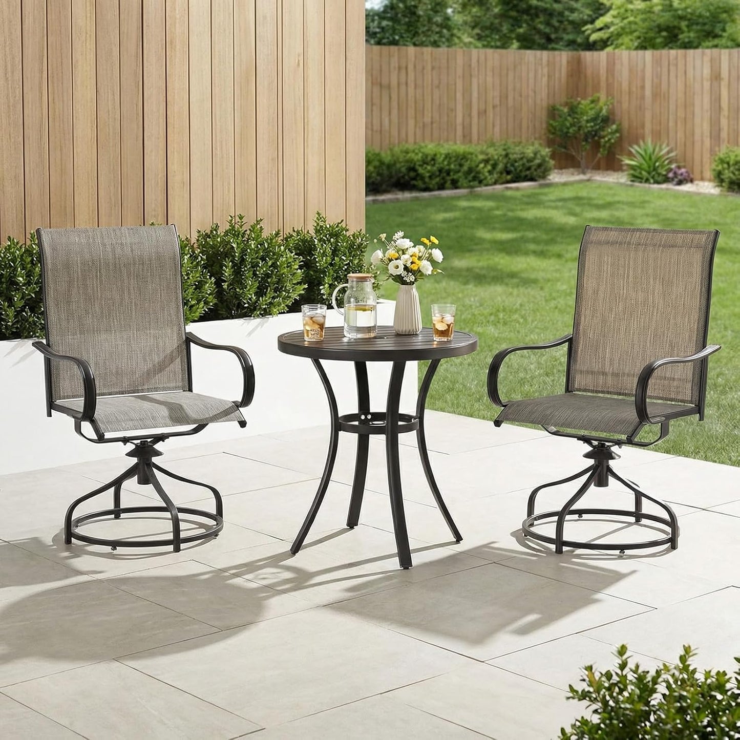 LAZY BUDDY Patio Swivel Chairs Set of 2/4, Outdoor Dining Chairs with High Back, All-Weather, for Lawn, Porch, Garden