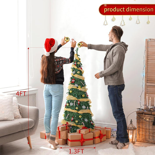 LAZY BUDDY 4/6/7ft Pop Up Christmas Tree, Pre-lit Collapsible Christmas Tree with Warm White & Colorful Lights for Holiday Party Decorations