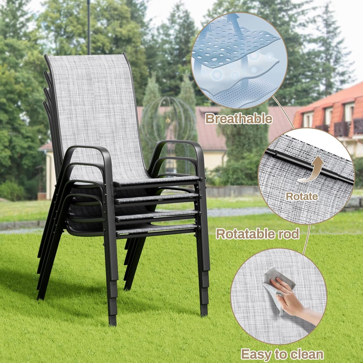 LAZY BUDDY 5-Piece Patio Dining Set, All Weather Outdoor Table with 4 Stackable Chairs for Garden Backyard Deck