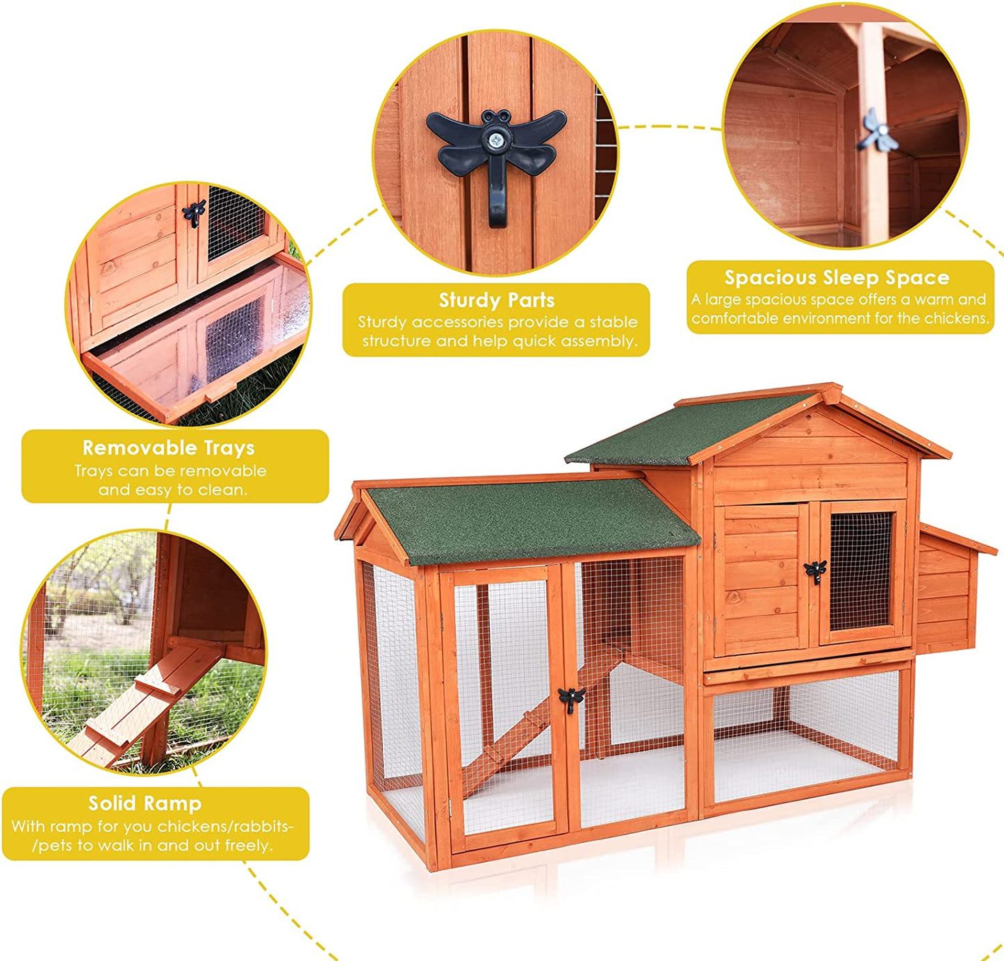 streakboard 52'' Chicken Coop Wooden Hen House Rabbit Hutch Outdoor Backyard Poultry Cage