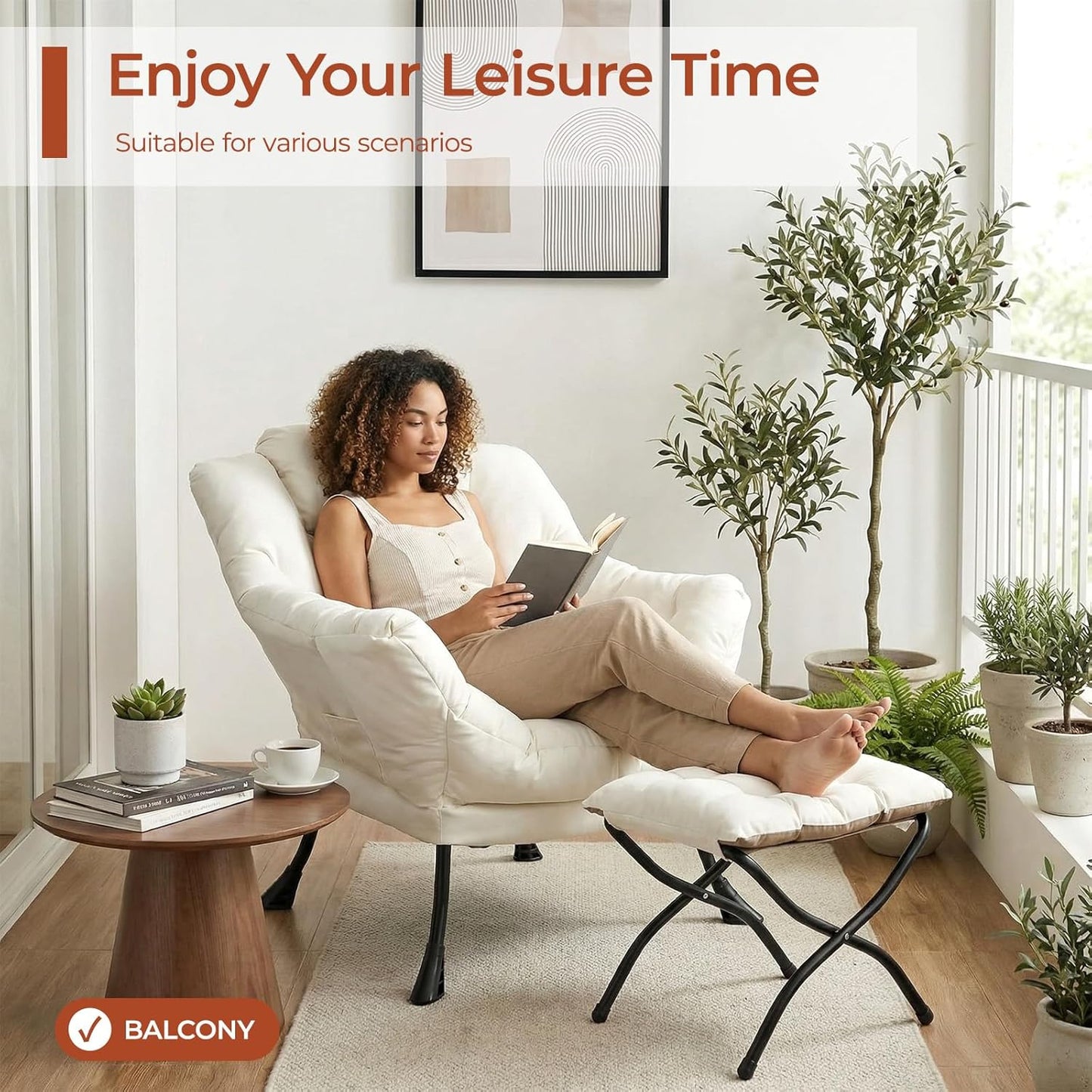 LAZY BUDDY Lazy Chair with Side Pocket, Upholstered Accent Lounge Chair Reading Armchair for Living Room, Bedroom