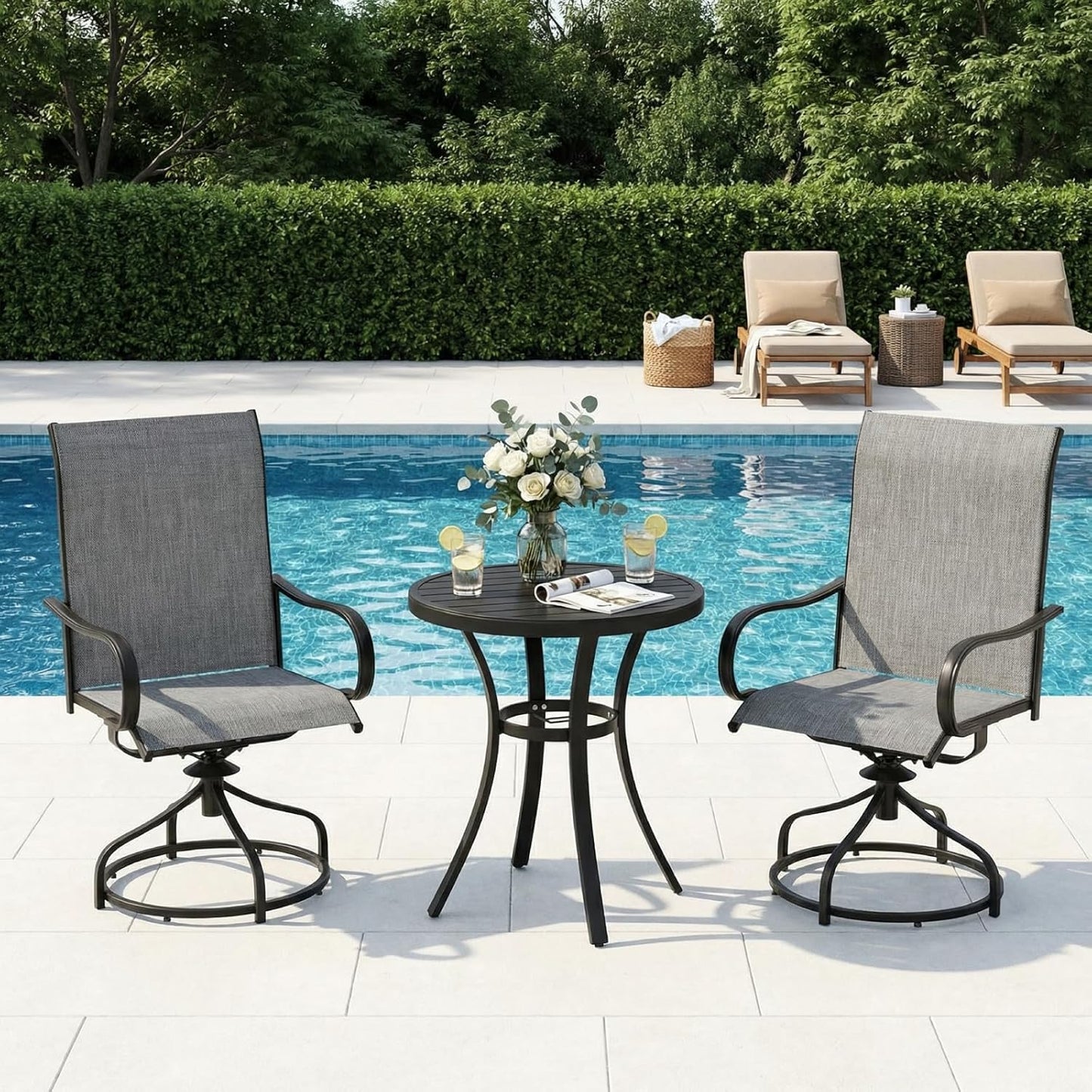 LAZY BUDDY Patio Swivel Chairs Set of 2/4, Outdoor Dining Chairs with High Back, All-Weather, for Lawn, Porch, Garden