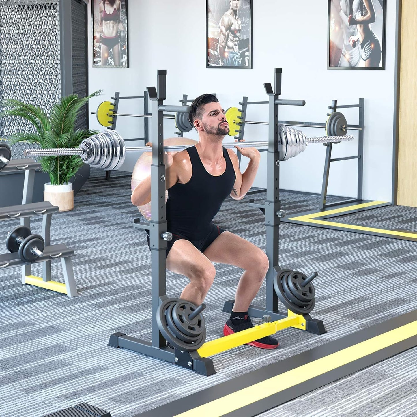 GARTIO Adjustable Squat Weight Rack Bench Press Weight Lifting Barbell Rack Stand Home Gym Fitness 570 LBS