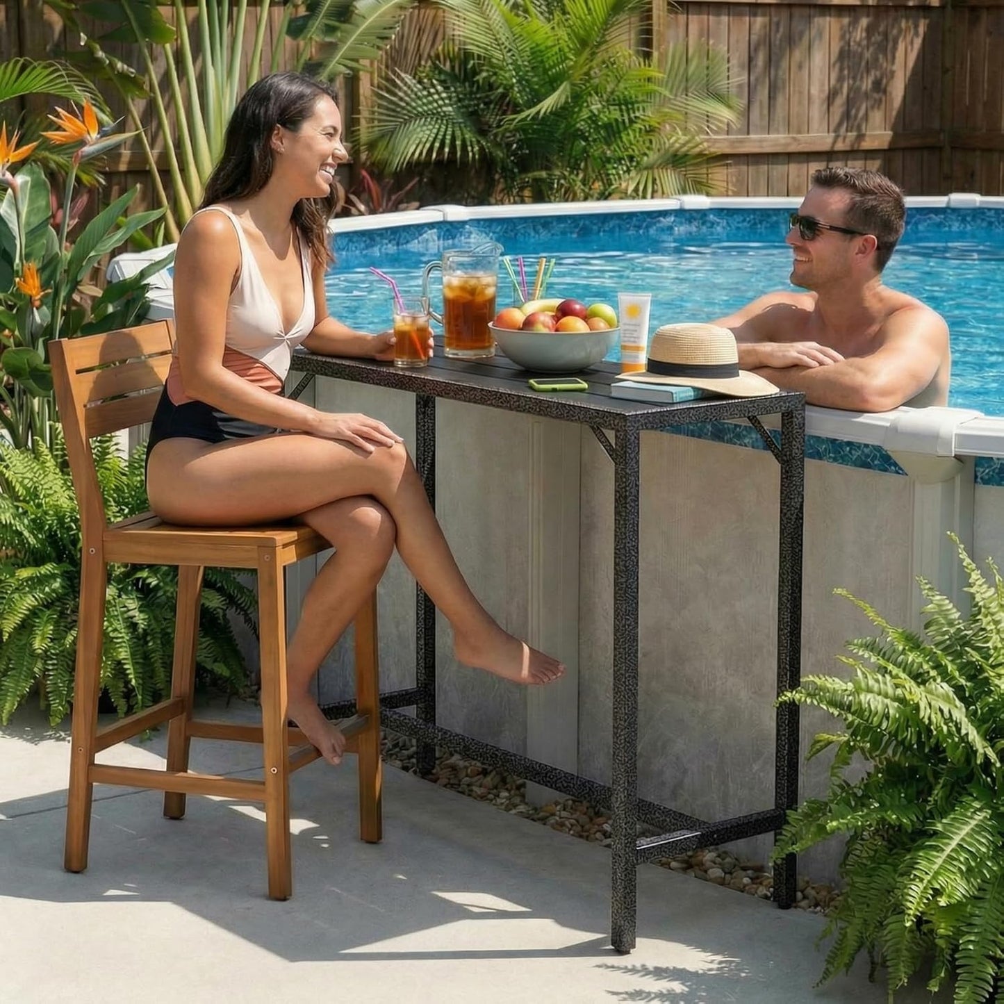 LAZY BUDDY 40''/47''/55''/63'' Outdoor Bar Table, Patio Counter Height Table Bar Height Pub Table with Adjustable Foot, HDPE Outdoor Furniture for Deck, Hot Tub, Poolside, Balcony