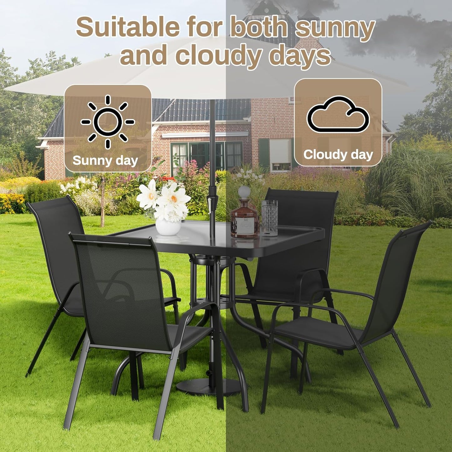 LAZY BUDDY 5-Piece Patio Dining Set, All Weather Outdoor Table with 4 Stackable Chairs for Garden Backyard Deck
