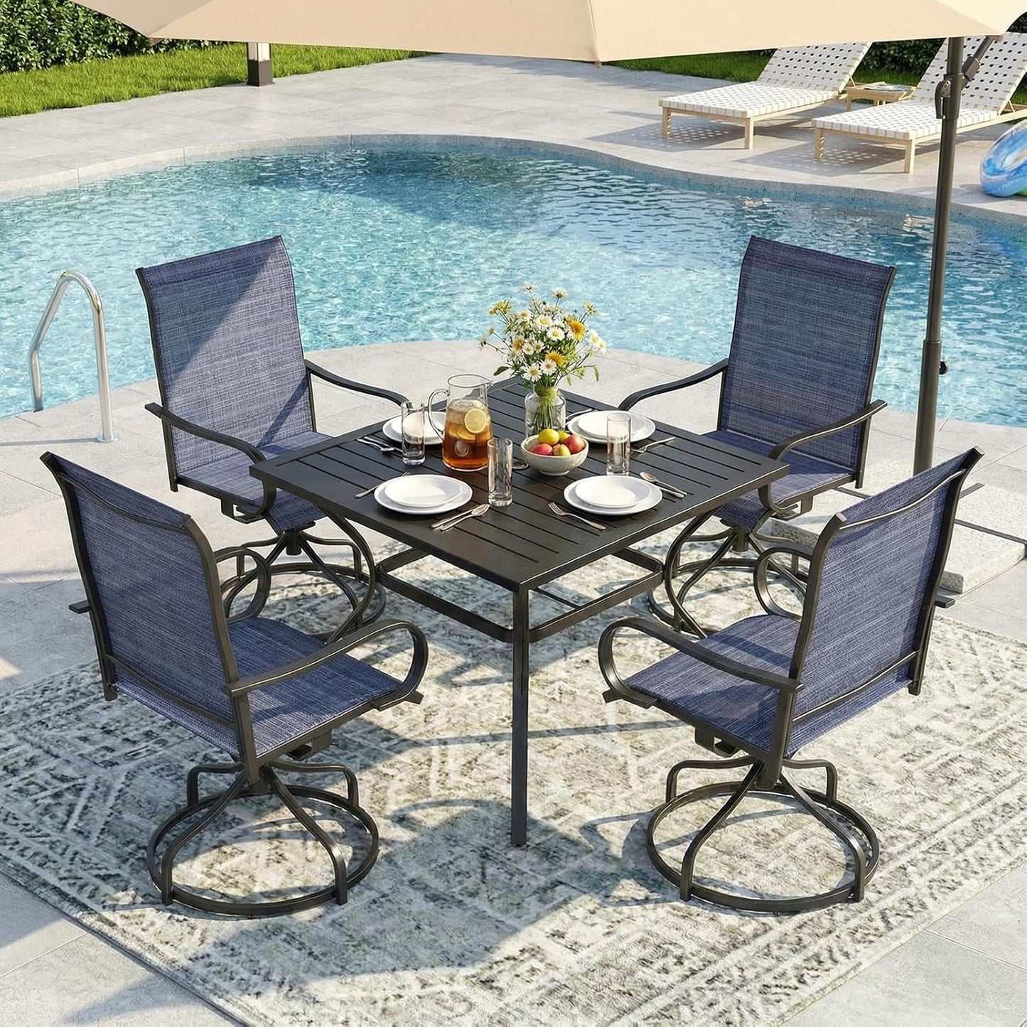 LAZY BUDDY Patio Swivel Chairs Set of 2/4, Outdoor Dining Chairs with High Back, All-Weather, for Lawn, Porch, Garden