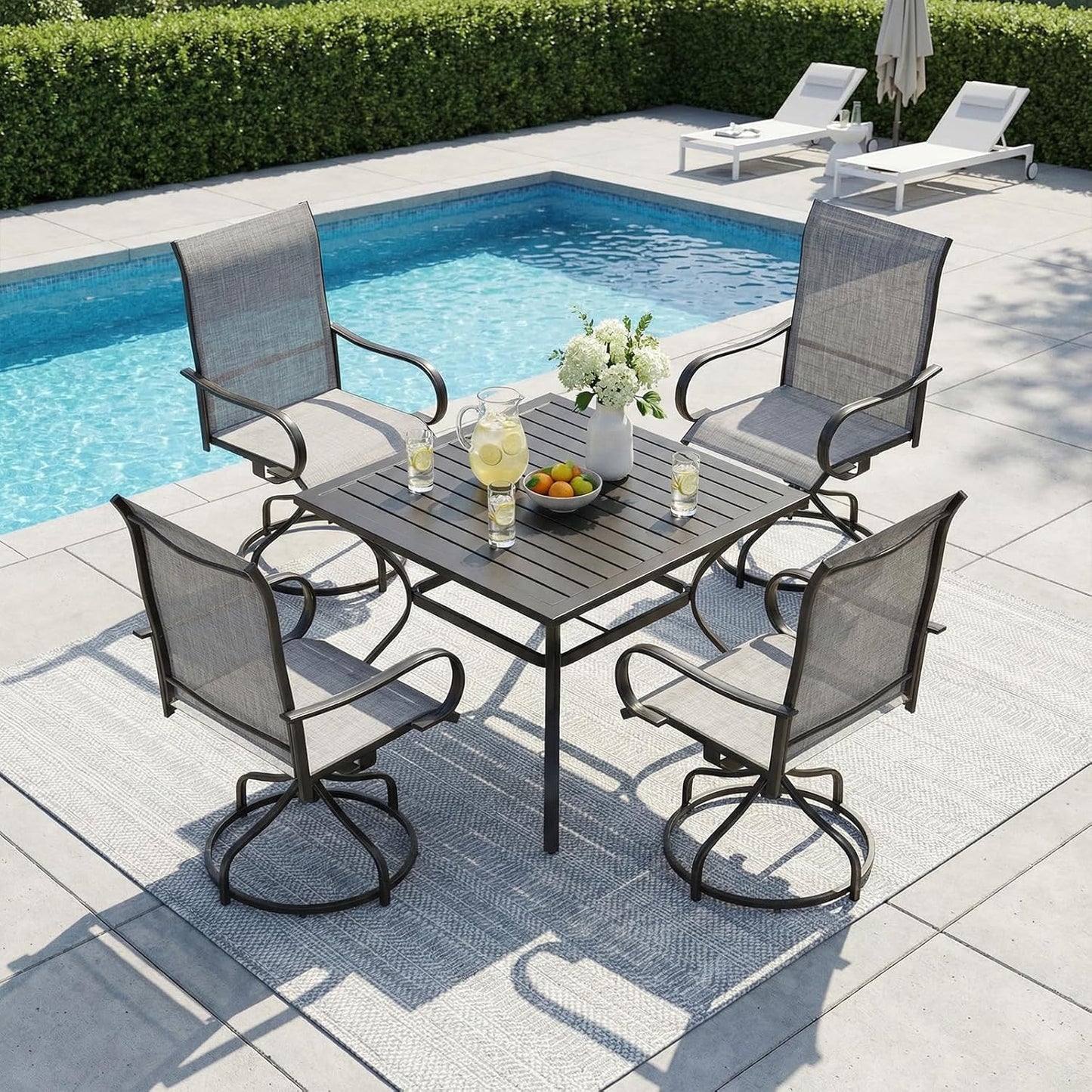 LAZY BUDDY Patio Swivel Chairs Set of 2/4, Outdoor Dining Chairs with High Back, All-Weather, for Lawn, Porch, Garden